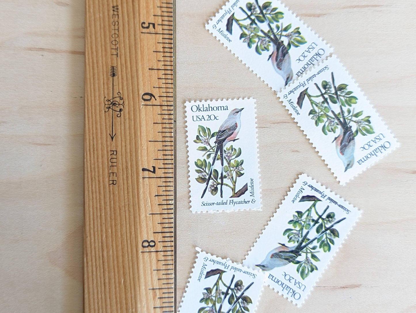 Oklahoma State Stamp, Set of 5, Vintage Unused USPS 20 Cent Postage Stamps, State Bird and Flower, 1982, Gummed