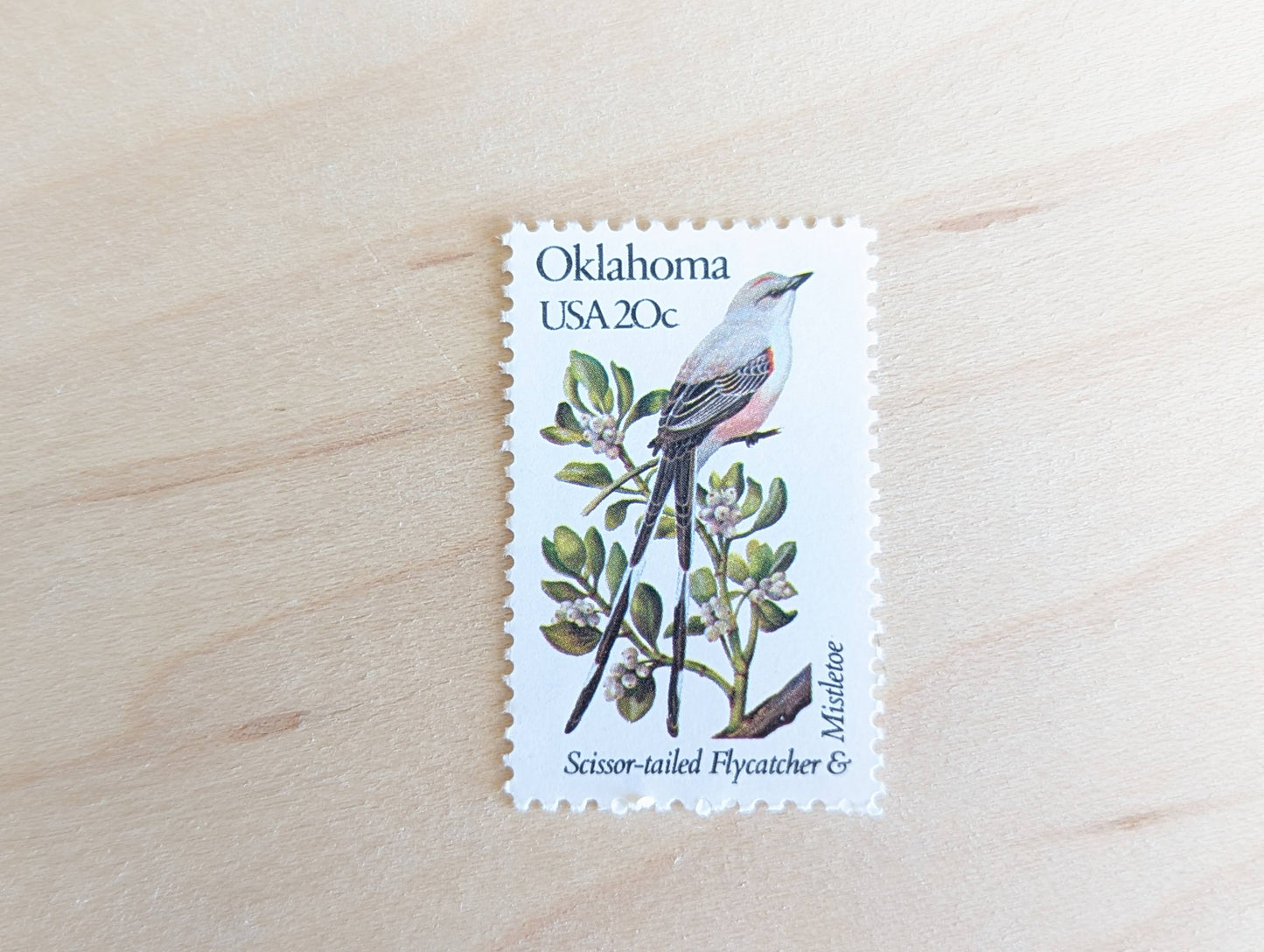 Oklahoma State Stamp, Set of 5, Vintage Unused USPS 20 Cent Postage Stamps, State Bird and Flower, 1982, Gummed