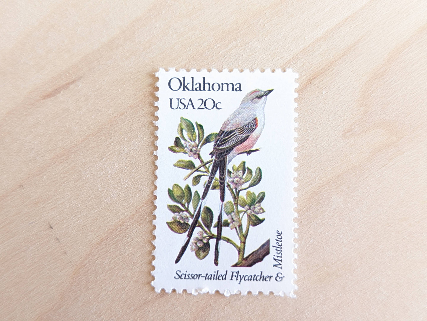 Oklahoma State Stamp, Set of 5, Vintage Unused USPS 20 Cent Postage Stamps, State Bird and Flower, 1982, Gummed