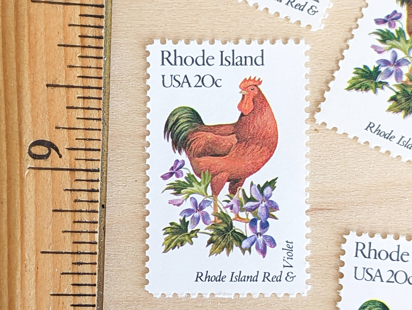 Rhode Island State Stamp, Set of 5, Vintage Unused USPS 20 Cent Postage Stamps, State Bird and Flower, 1982, Gummed