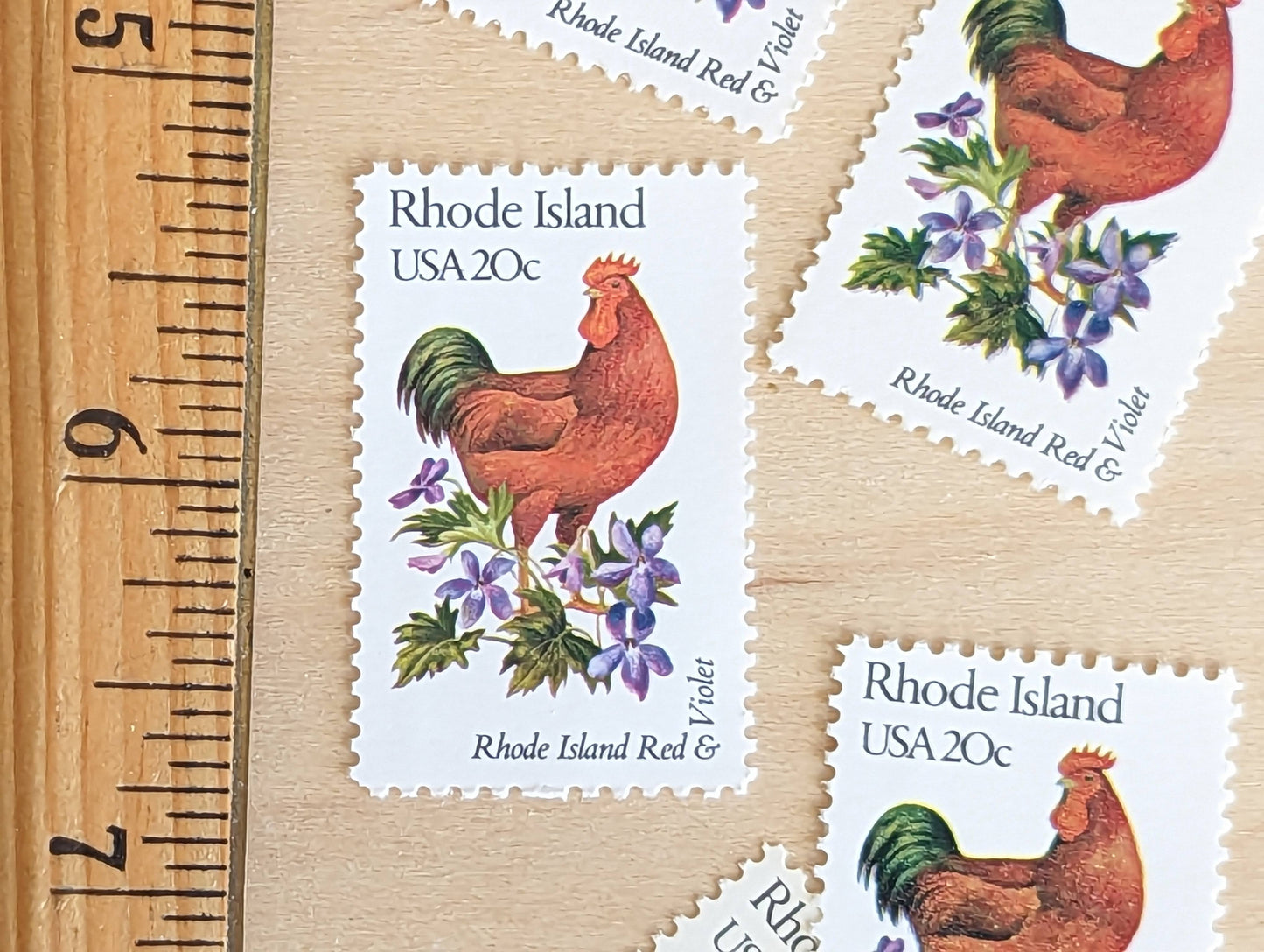 Rhode Island State Stamp, Set of 5, Vintage Unused USPS 20 Cent Postage Stamps, State Bird and Flower, 1982, Gummed
