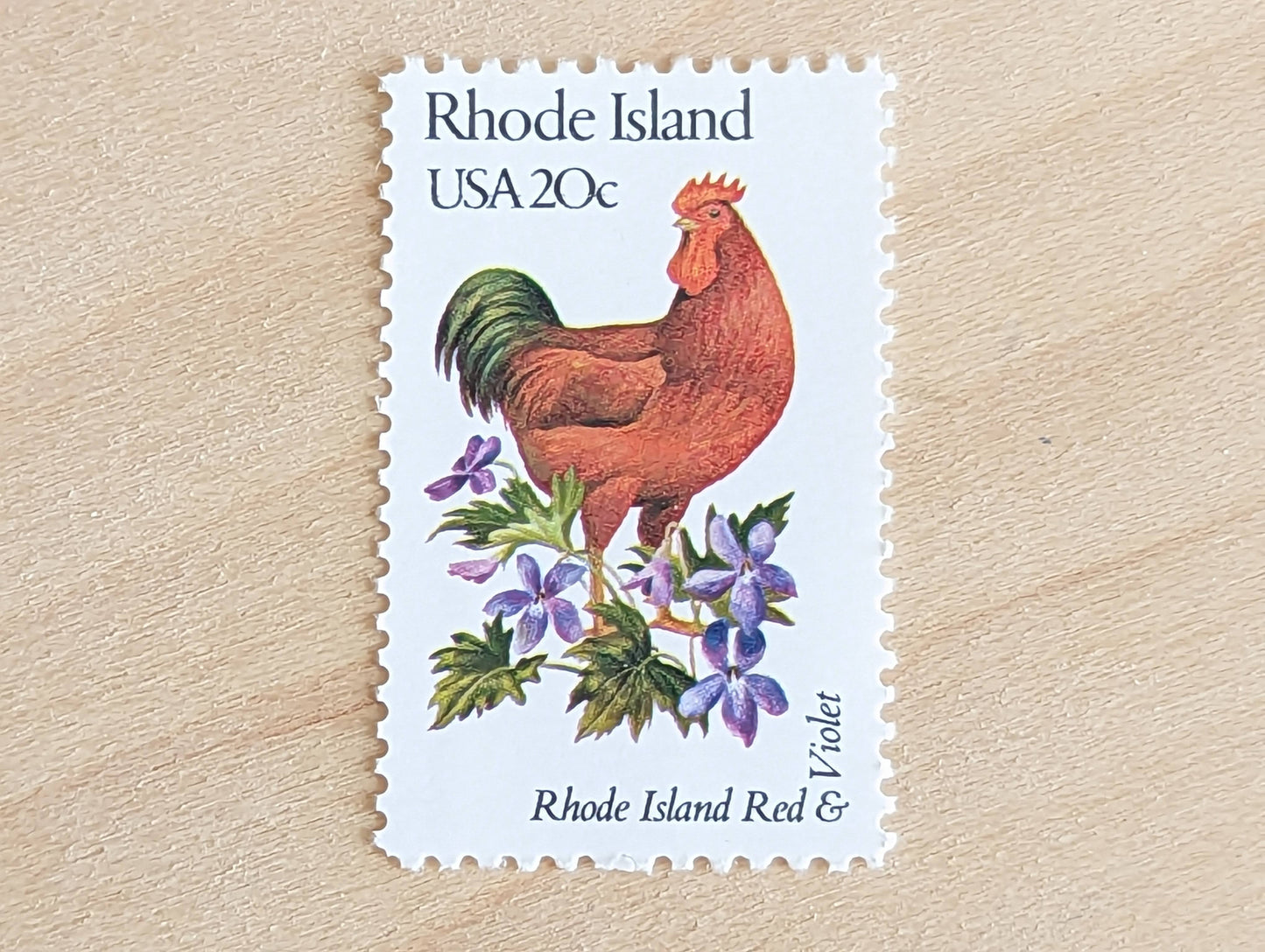 Rhode Island State Stamp, Set of 5, Vintage Unused USPS 20 Cent Postage Stamps, State Bird and Flower, 1982, Gummed