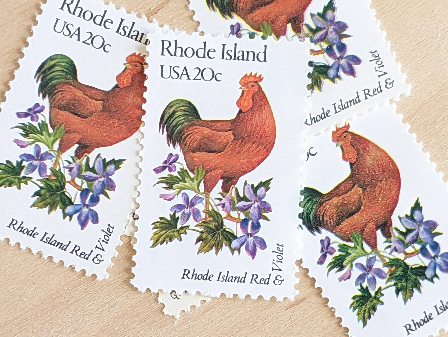 Rhode Island State Stamp, Set of 5, Vintage Unused USPS 20 Cent Postage Stamps, State Bird and Flower, 1982, Gummed
