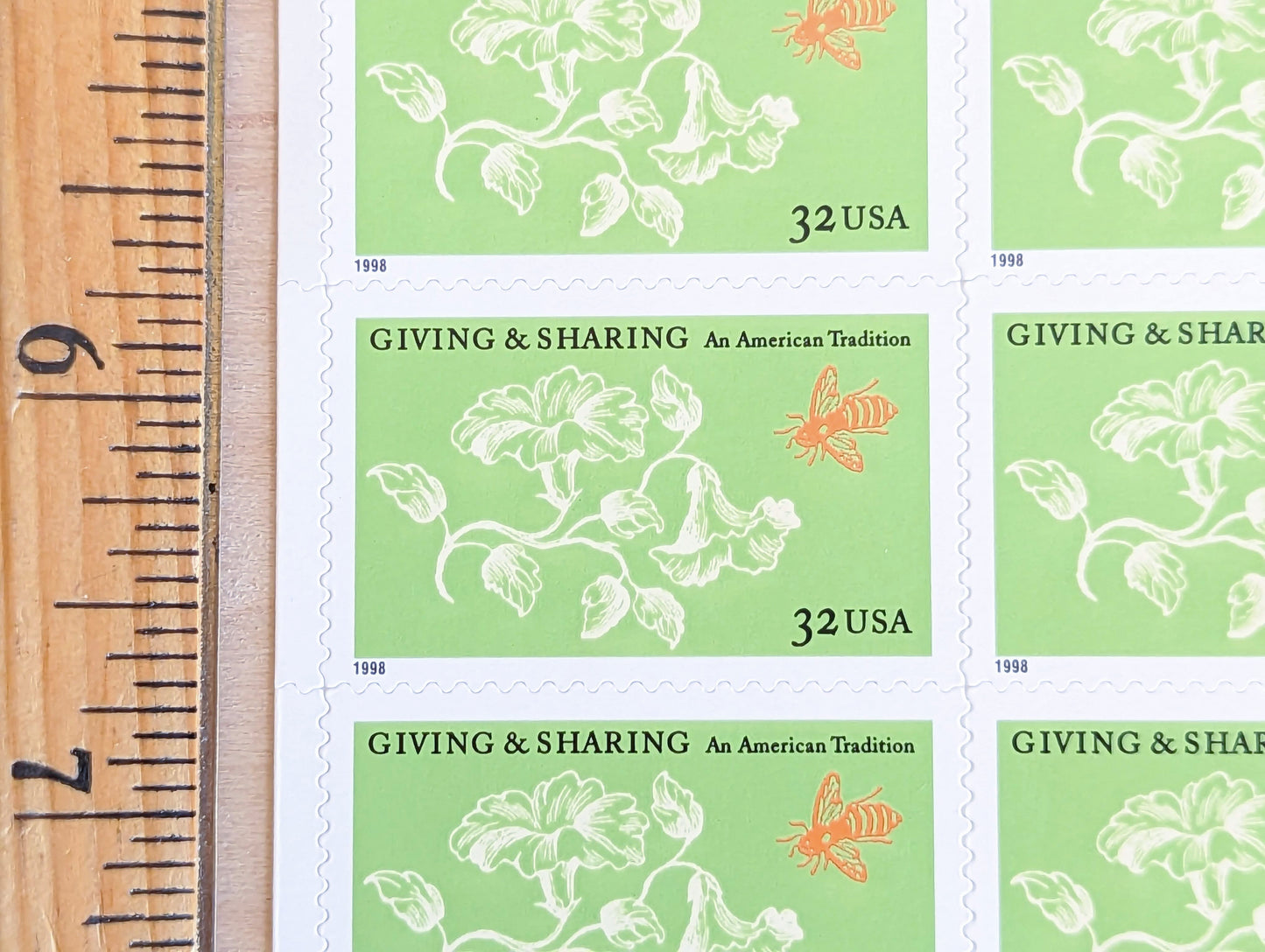 Giving and Sharing An American Tradition, Vintage Unused USPS 32 Cent Postage Stamps, Giving and Sharing Stamps, 1998, Gummed