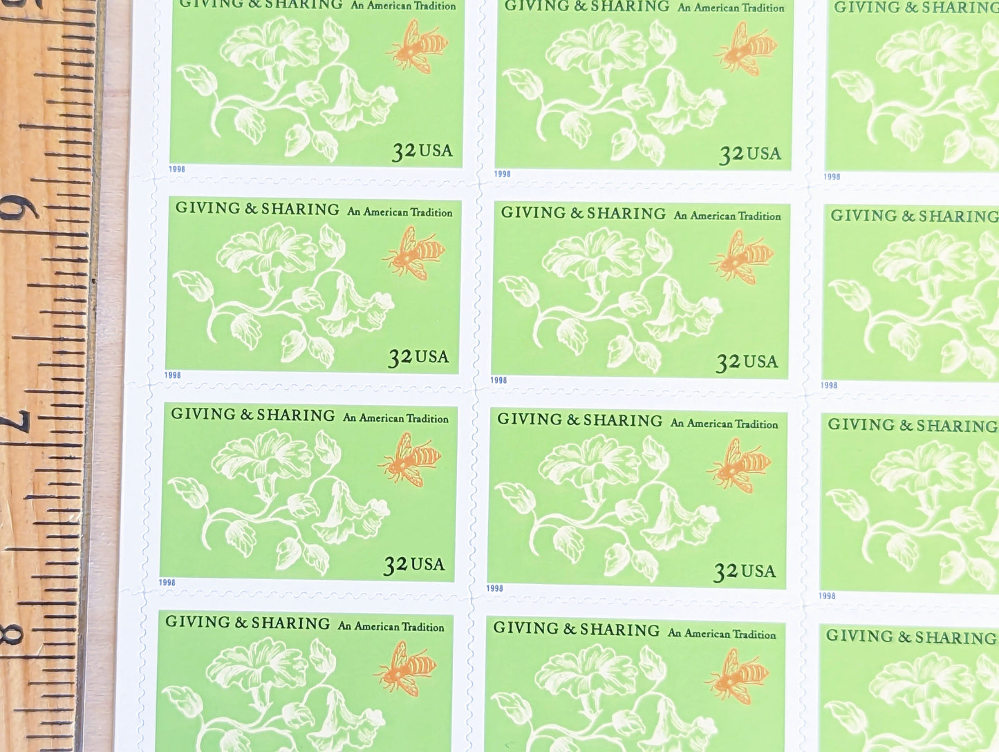 Giving and Sharing An American Tradition, Vintage Unused USPS 32 Cent Postage Stamps, Giving and Sharing Stamps, 1998, Gummed