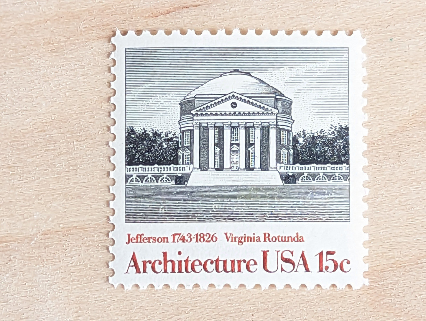 Architecture, Vintage Unused USPS 15 Cent Postage Stamps, American Architecture (Boston State House, Philadelphia Exchange, Baltimore Cathedral, Virginia Rotunda), 1979, Gummed