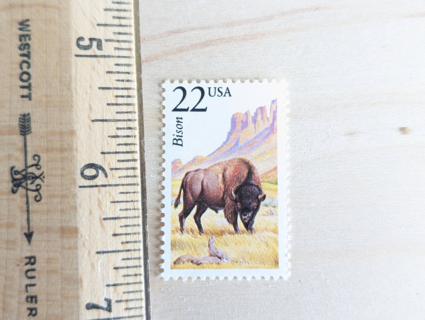 Bison, Set of 5, Vintage Unused USPS 22 Cent Postage Stamps, North American Wildlife Series 1987, Gummed