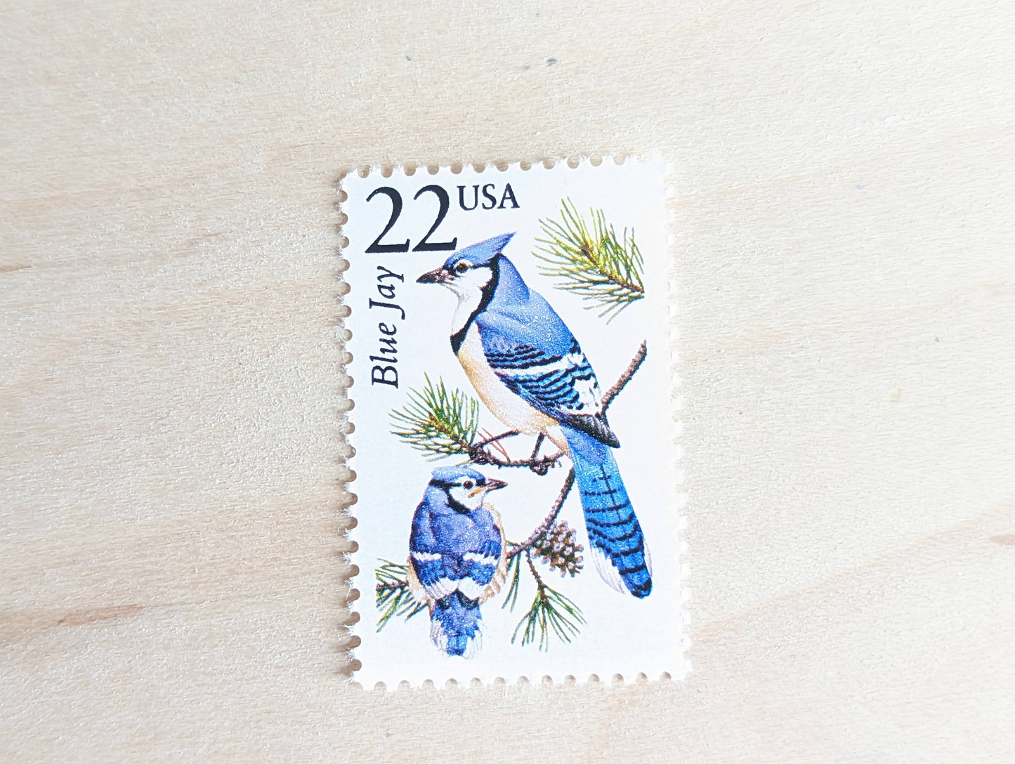 Blue Jay, Set of 5, Vintage Unused USPS 22 Cent Postage Stamps, North American Wildlife Series 1987, Gummed