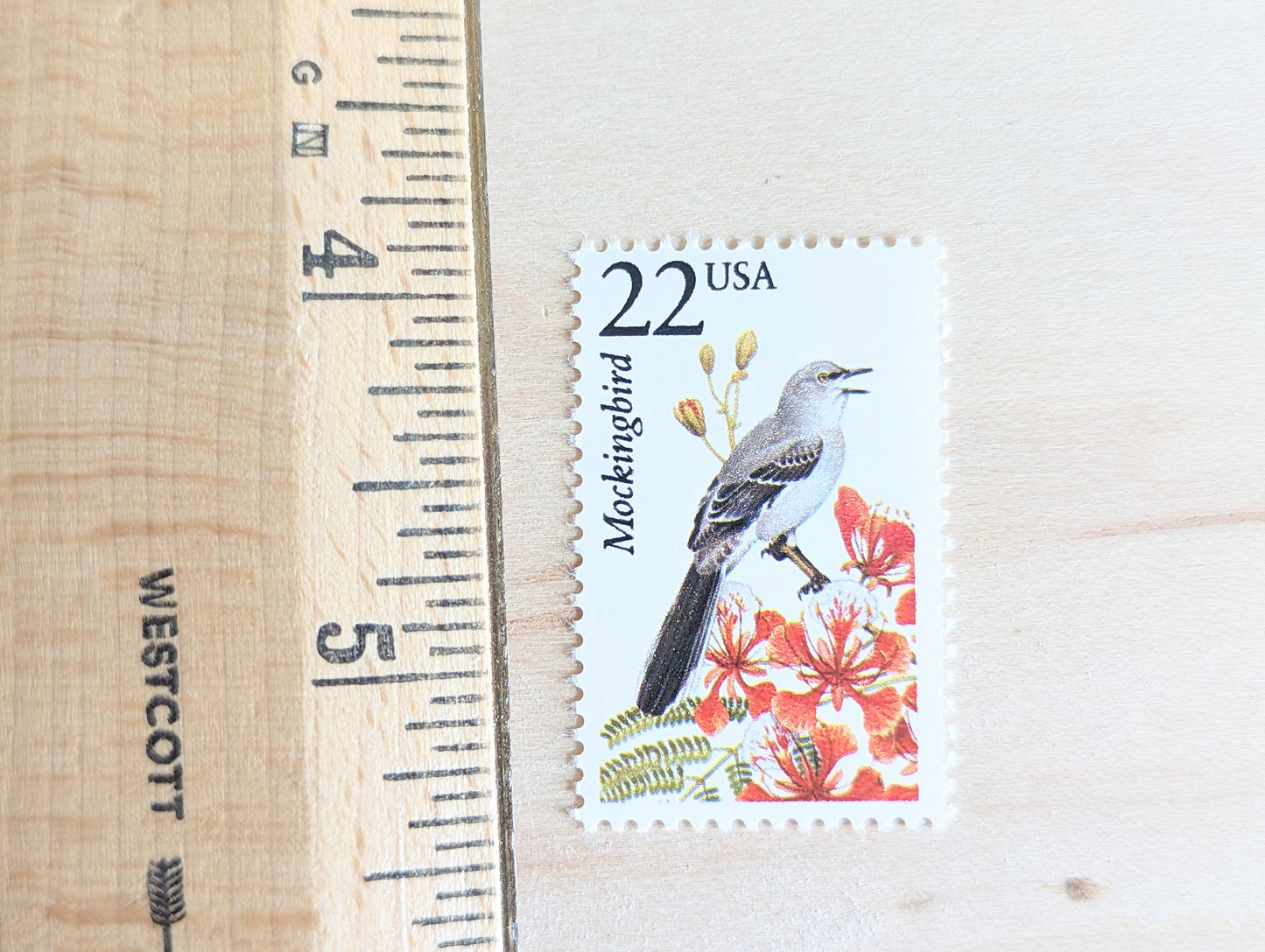 Mockingbird, Set of 5, Vintage Unused USPS 22 Cent Postage Stamps, North American Wildlife Series 1987, Gummed