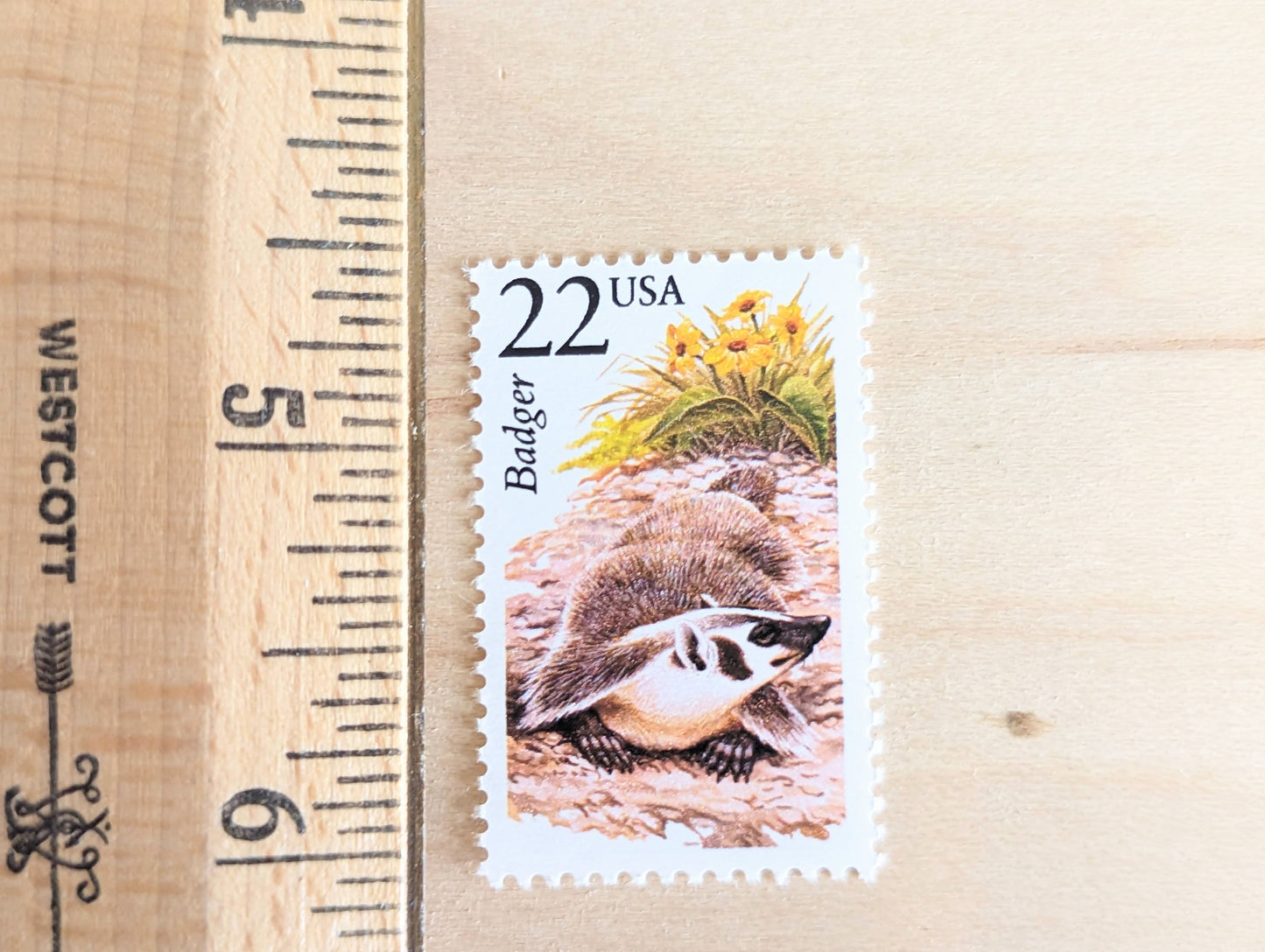 Badger, Set of 5, Vintage Unused USPS 22 Cent Postage Stamps, North American Wildlife Series 1987, Gummed