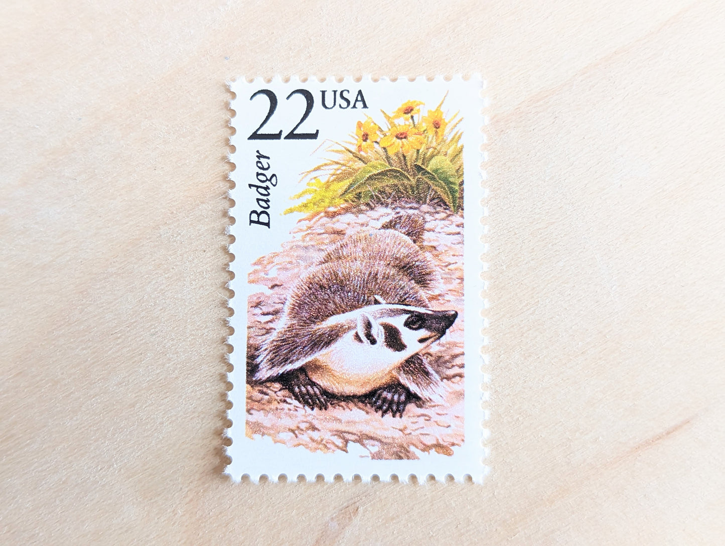 Badger, Set of 5, Vintage Unused USPS 22 Cent Postage Stamps, North American Wildlife Series 1987, Gummed