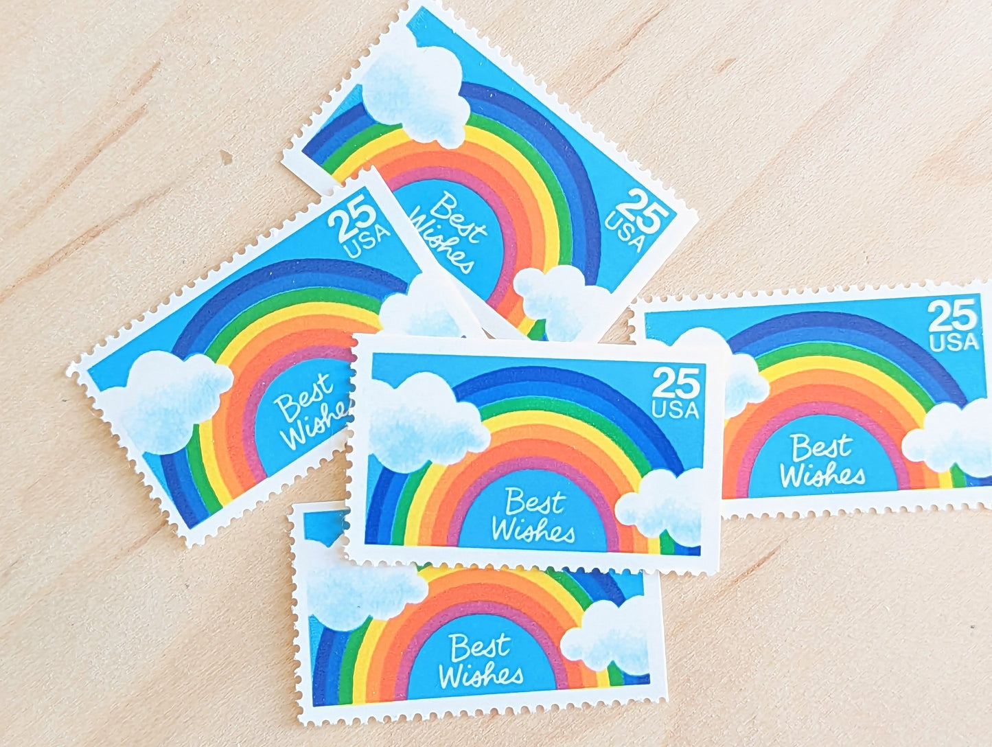 Best Wishes Stamps, Set of 5, Vintage Unused USPS 25 Cent Postage Stamps, Best Wishes Stamps 1988, Gummed