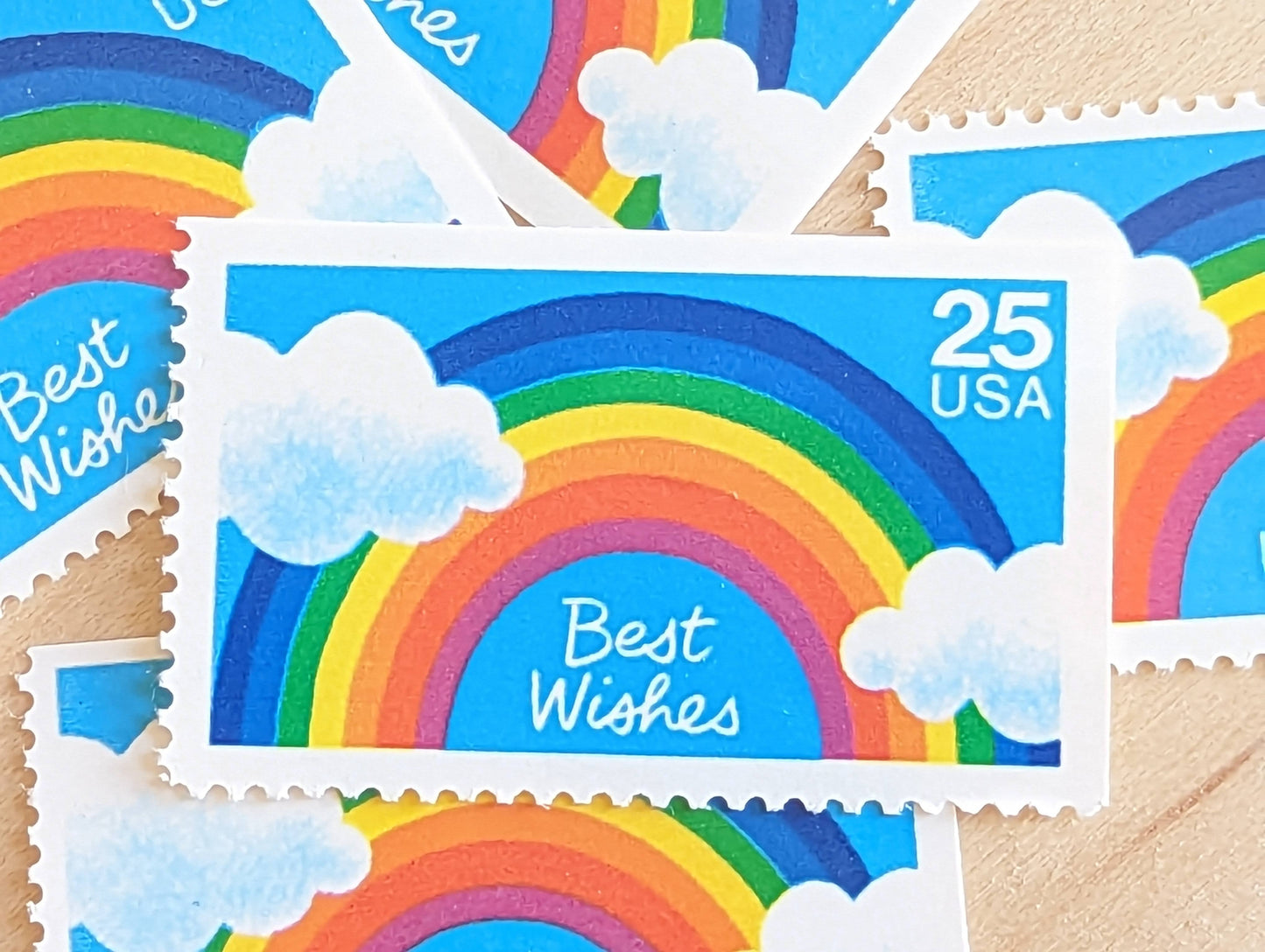 Best Wishes Stamps, Set of 5, Vintage Unused USPS 25 Cent Postage Stamps, Best Wishes Stamps 1988, Gummed