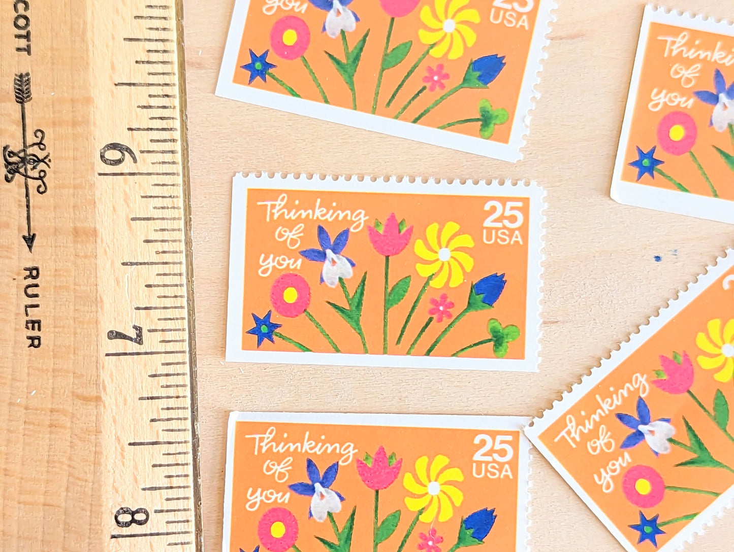 Thinking of You Stamps, Set of 5, Vintage Unused USPS 25 Cent Postage Stamps, Thinking of You Stamps 1988, Gummed