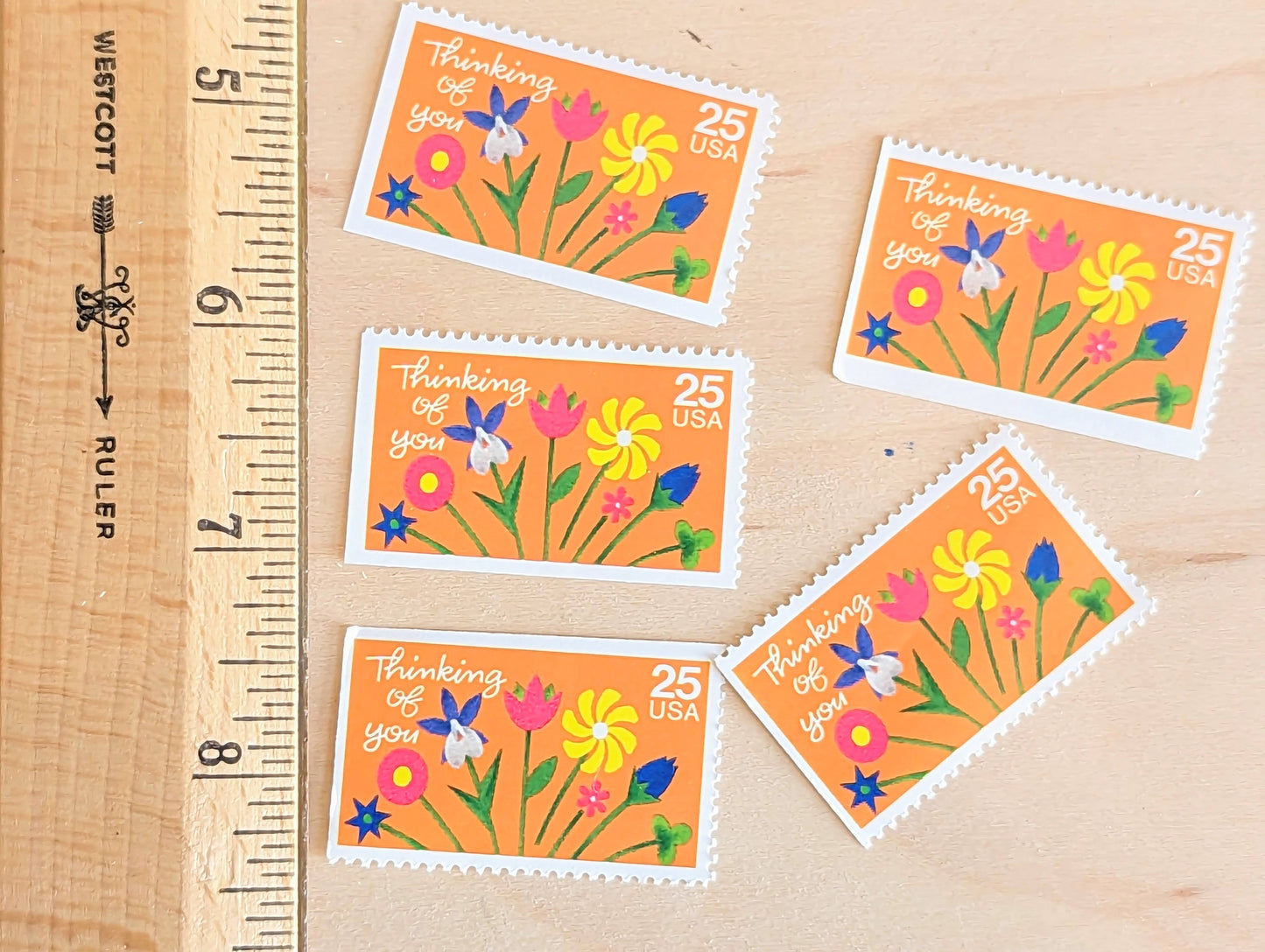 Thinking of You Stamps, Set of 5, Vintage Unused USPS 25 Cent Postage Stamps, Thinking of You Stamps 1988, Gummed
