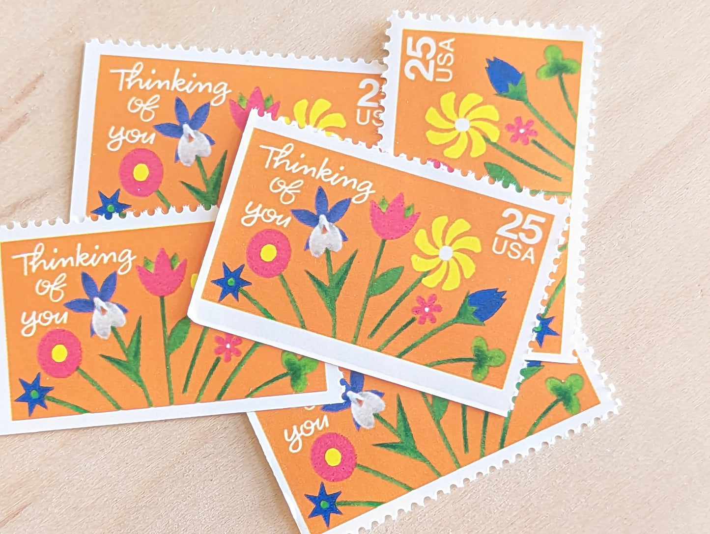 Thinking of You Stamps, Set of 5, Vintage Unused USPS 25 Cent Postage Stamps, Thinking of You Stamps 1988, Gummed
