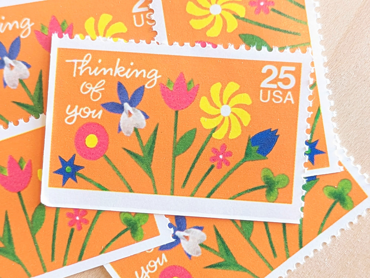 Thinking of You Stamps, Set of 5, Vintage Unused USPS 25 Cent Postage Stamps, Thinking of You Stamps 1988, Gummed
