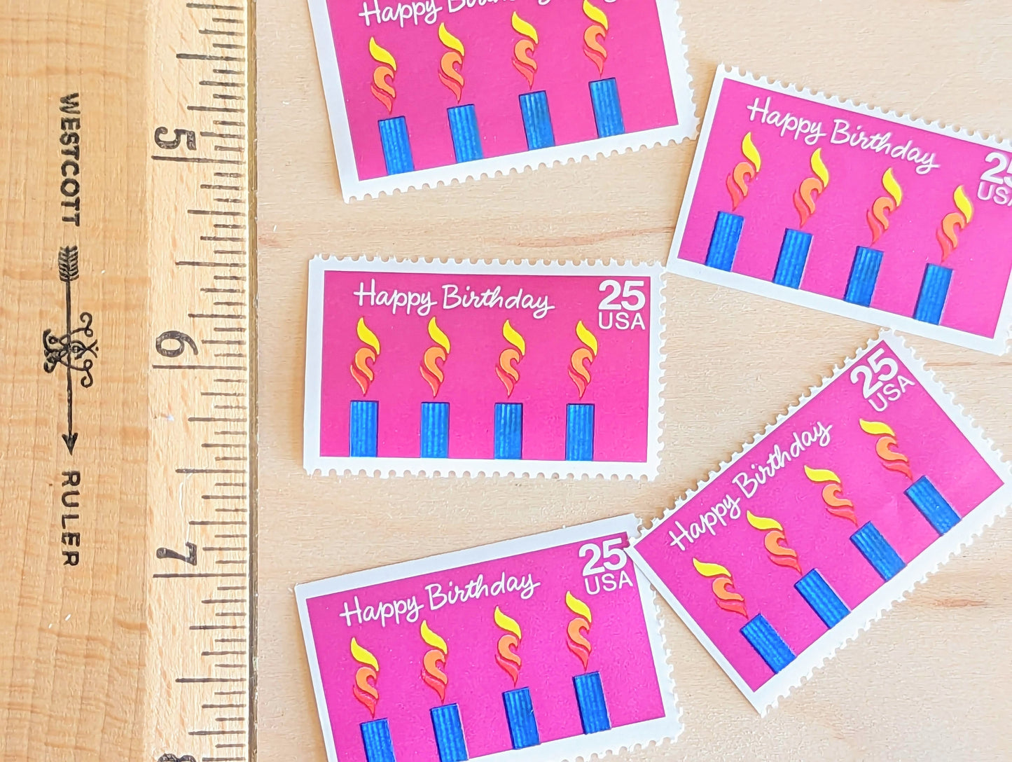 Happy Birthday Stamps, Set of 5, Vintage Unused USPS 25 Cent Postage Stamps, Birthday Stamps 1988, Gummed