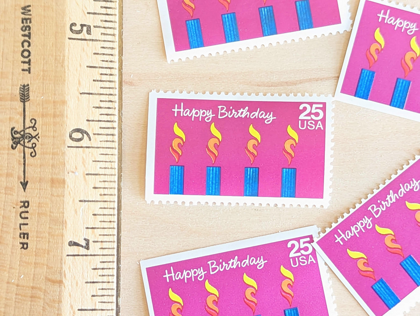 Happy Birthday Stamps, Set of 5, Vintage Unused USPS 25 Cent Postage Stamps, Birthday Stamps 1988, Gummed
