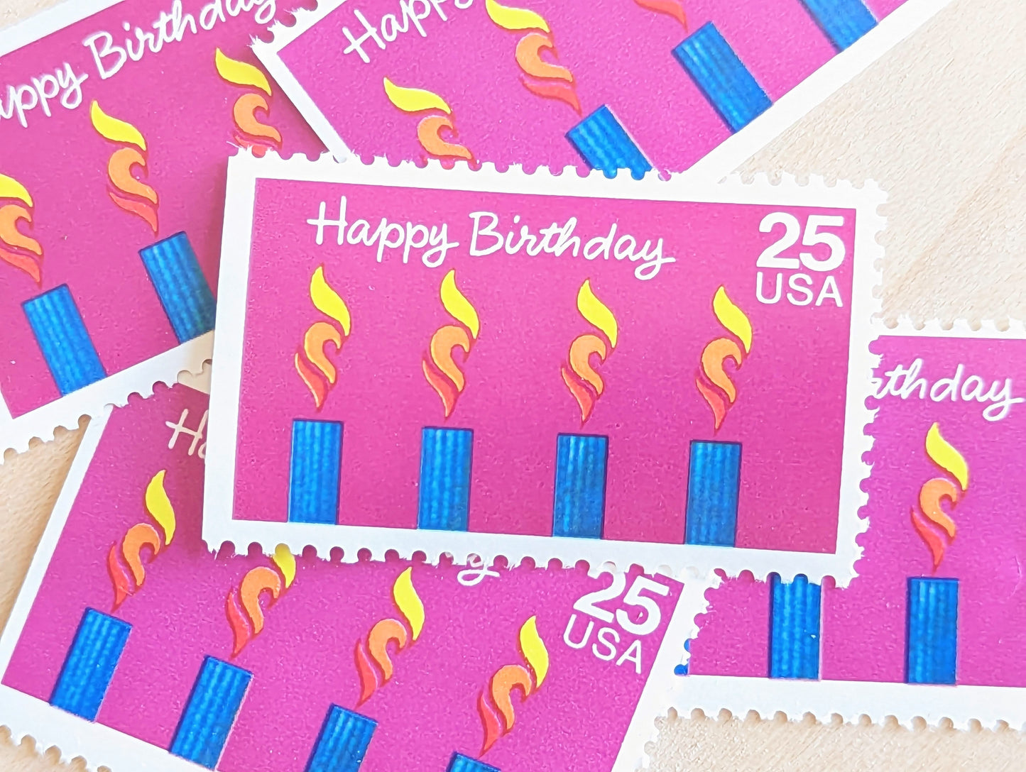 Happy Birthday Stamps, Set of 5, Vintage Unused USPS 25 Cent Postage Stamps, Birthday Stamps 1988, Gummed