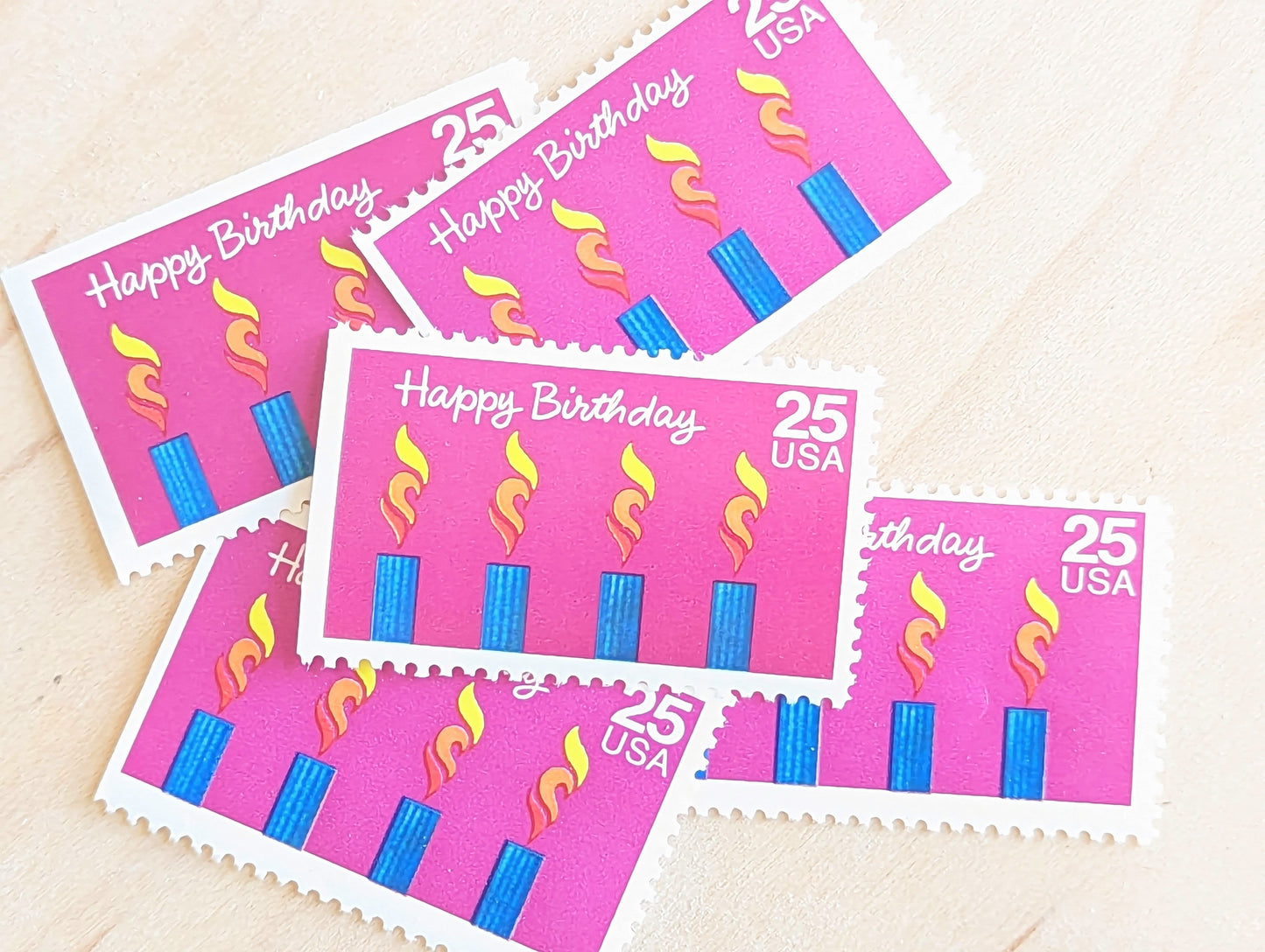 Happy Birthday Stamps, Set of 5, Vintage Unused USPS 25 Cent Postage Stamps, Birthday Stamps 1988, Gummed