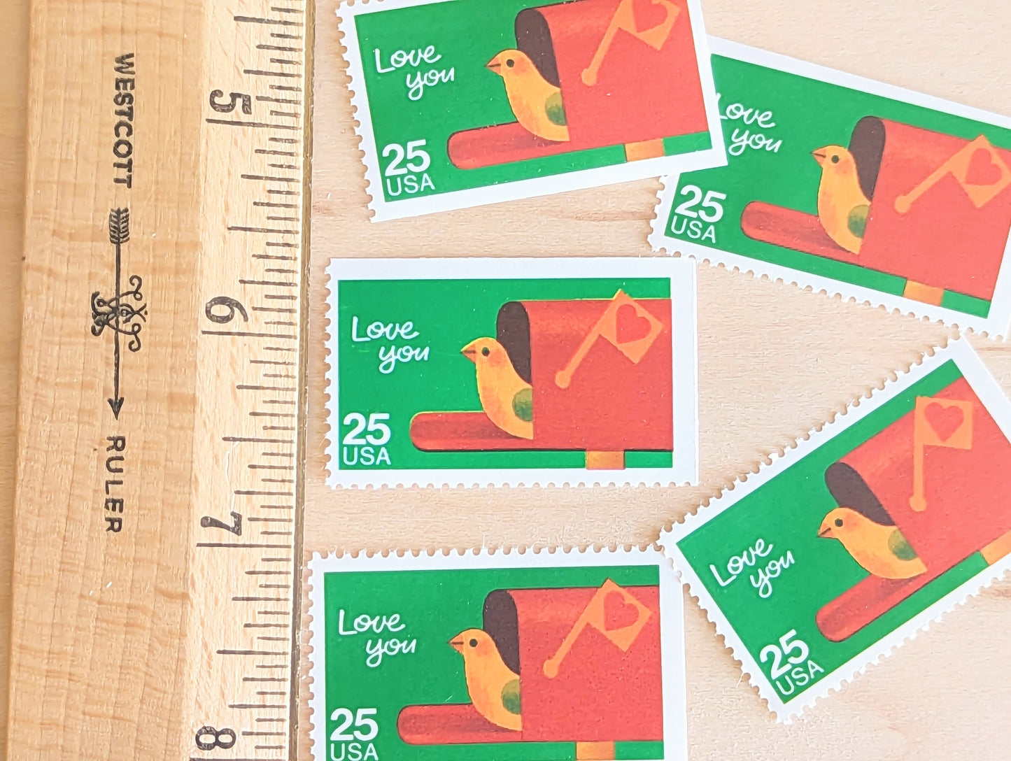 Love You Stamps, Set of 5, Vintage Unused USPS 25 Cent Postage Stamps, Love Stamps 1988, Gummed