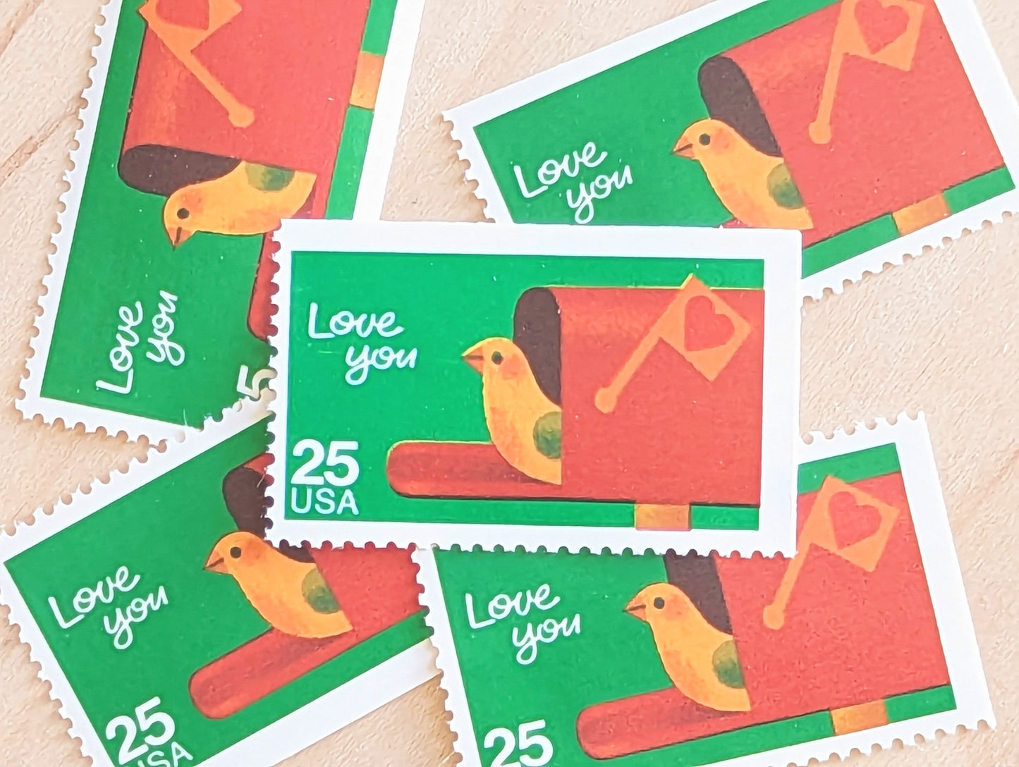 Love You Stamps, Set of 5, Vintage Unused USPS 25 Cent Postage Stamps, Love Stamps 1988, Gummed