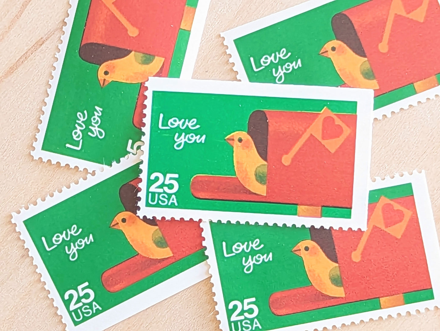 Love You Stamps, Set of 5, Vintage Unused USPS 25 Cent Postage Stamps, Love Stamps 1988, Gummed