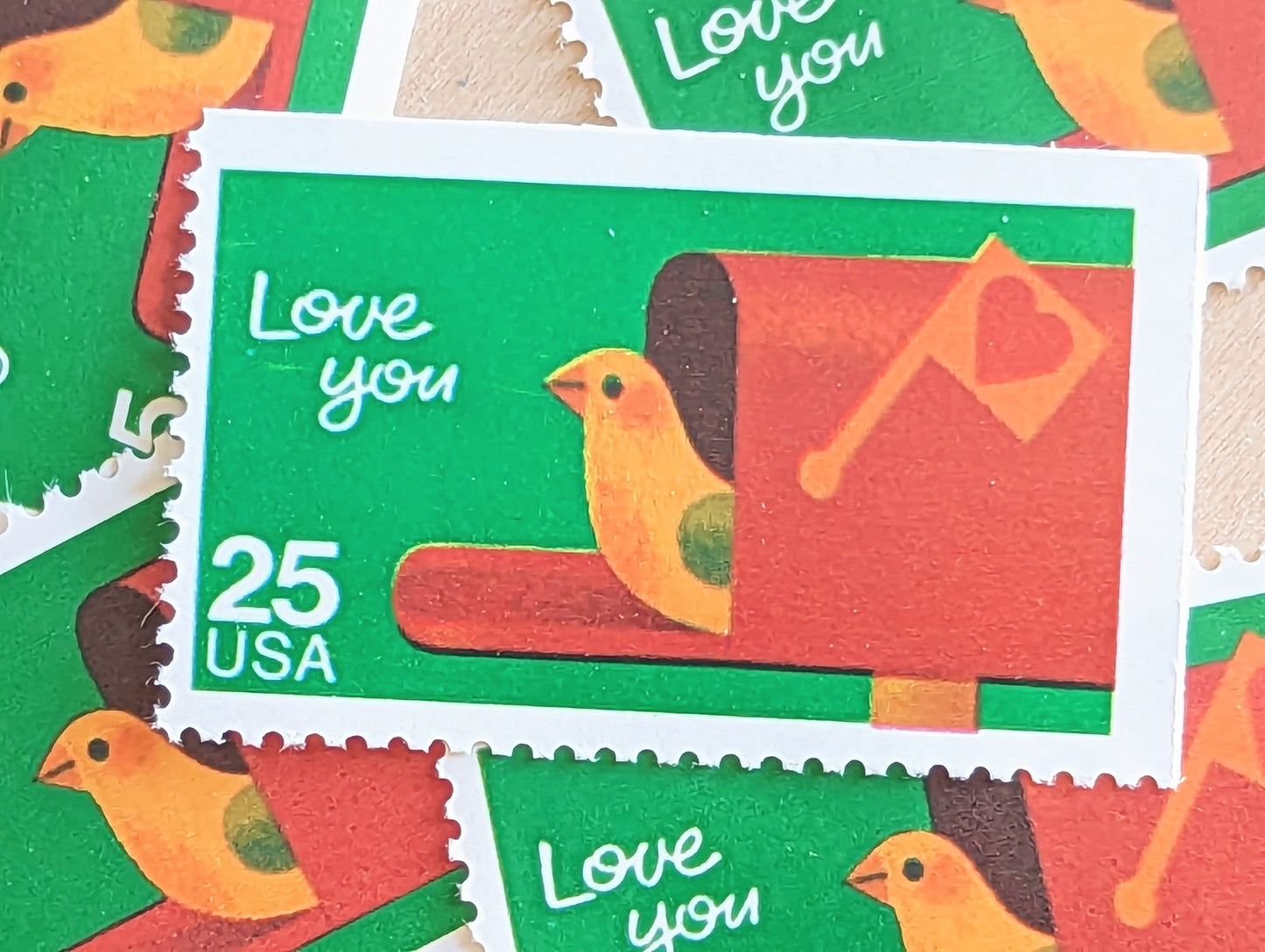 Love You Stamps, Set of 5, Vintage Unused USPS 25 Cent Postage Stamps, Love Stamps 1988, Gummed