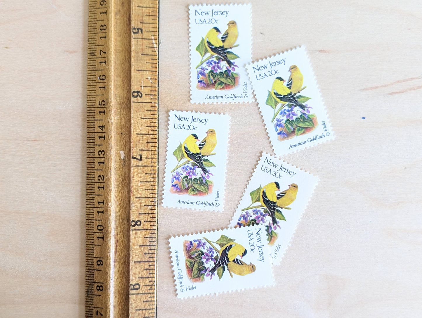 New Jersey State Stamp, Set of 5, Vintage Unused USPS 20 Cent Postage Stamps, State Bird and Flower, 1982, Gummed