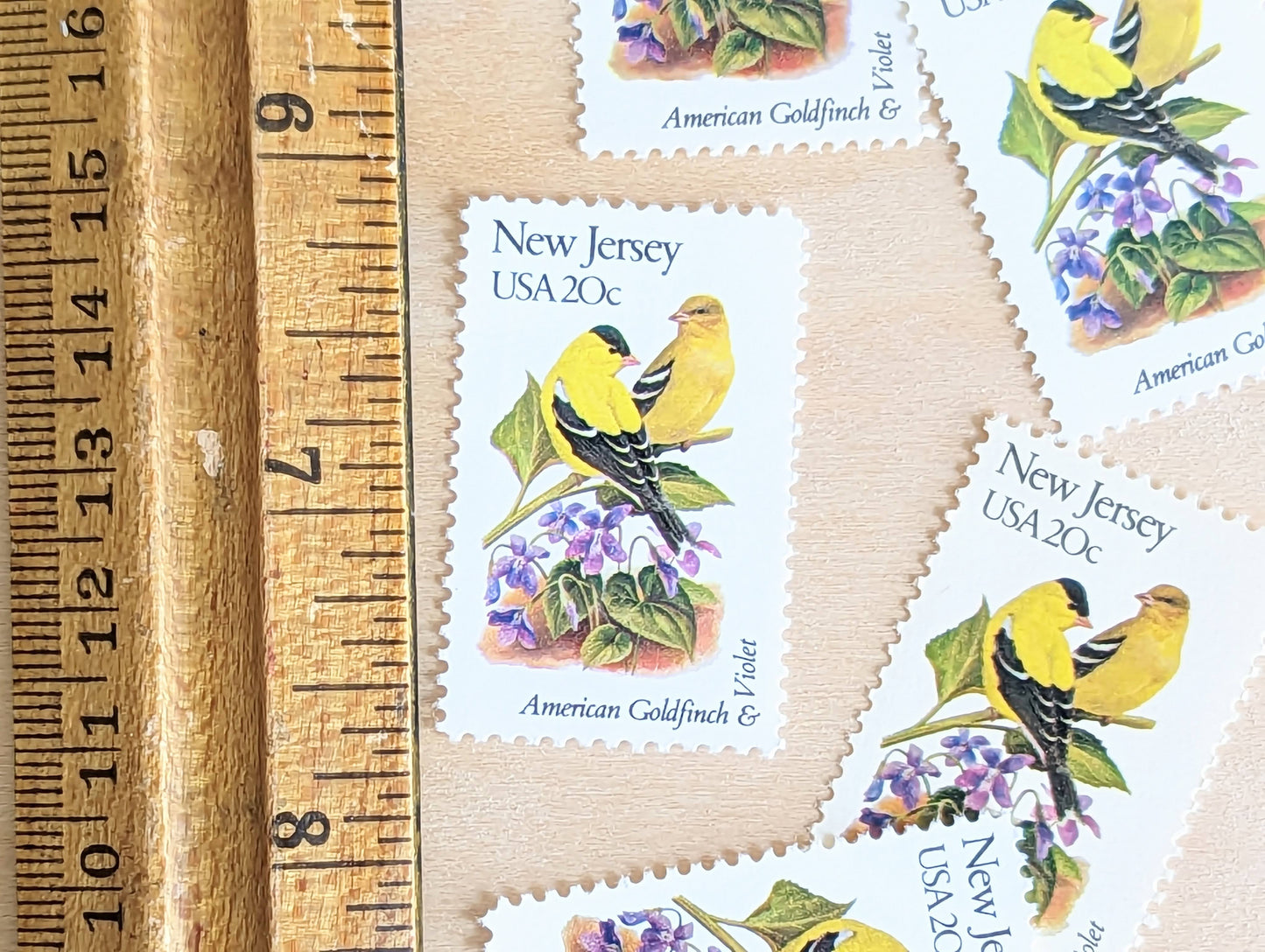 New Jersey State Stamp, Set of 5, Vintage Unused USPS 20 Cent Postage Stamps, State Bird and Flower, 1982, Gummed