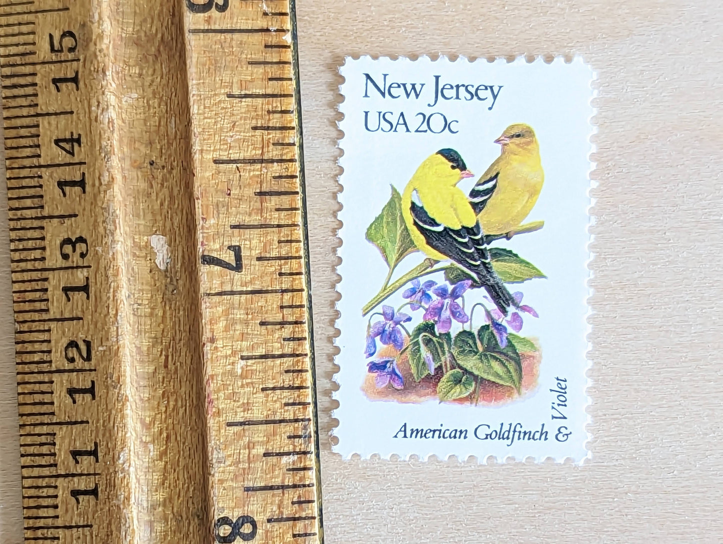 New Jersey State Stamp, Set of 5, Vintage Unused USPS 20 Cent Postage Stamps, State Bird and Flower, 1982, Gummed