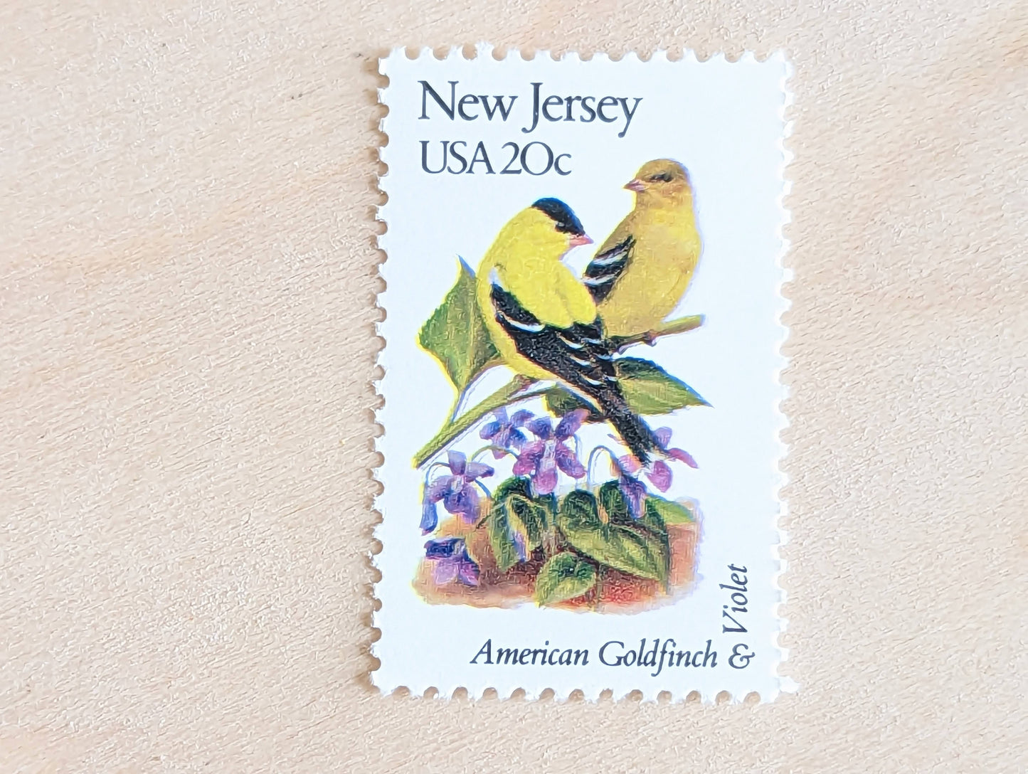 New Jersey State Stamp, Set of 5, Vintage Unused USPS 20 Cent Postage Stamps, State Bird and Flower, 1982, Gummed