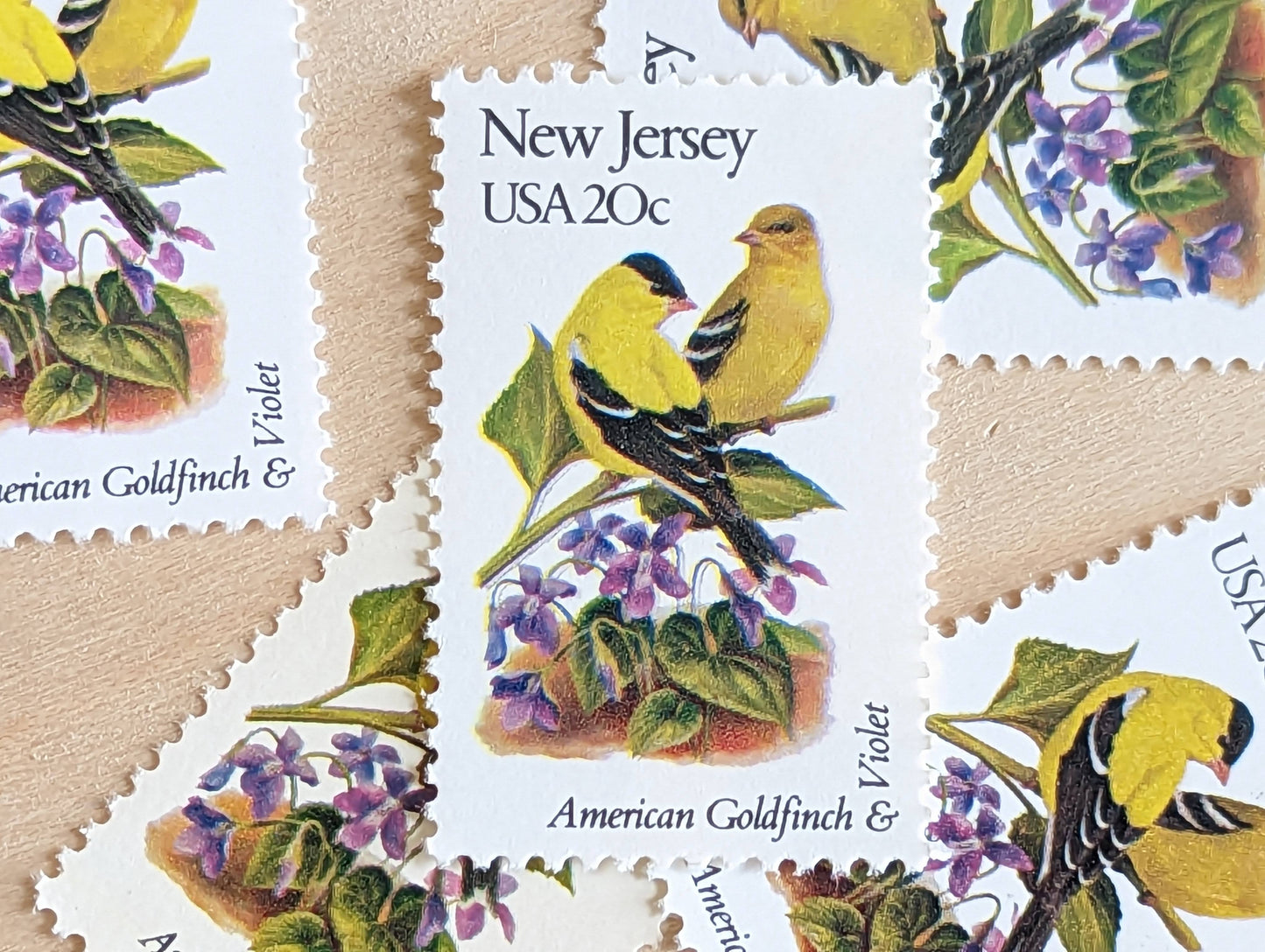 New Jersey State Stamp, Set of 5, Vintage Unused USPS 20 Cent Postage Stamps, State Bird and Flower, 1982, Gummed