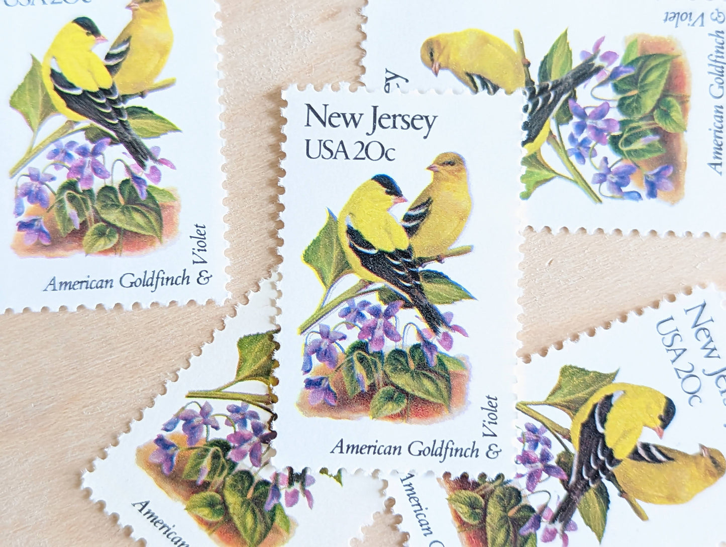 New Jersey State Stamp, Set of 5, Vintage Unused USPS 20 Cent Postage Stamps, State Bird and Flower, 1982, Gummed