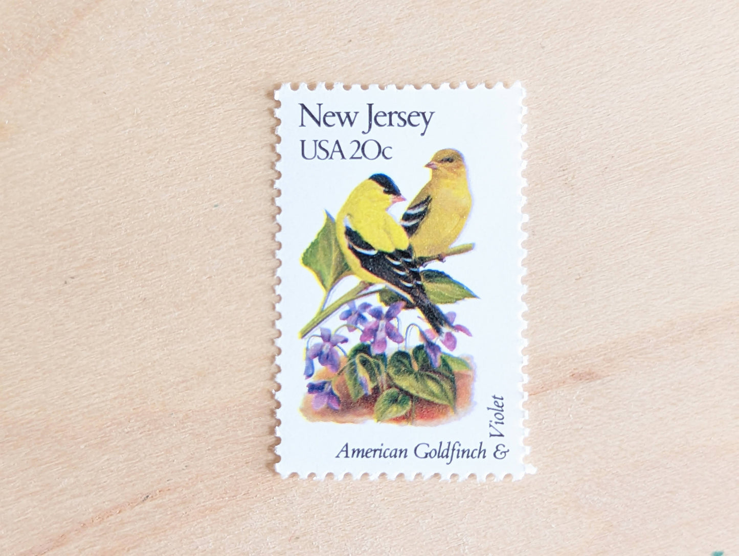 New Jersey State Stamp, Set of 5, Vintage Unused USPS 20 Cent Postage Stamps, State Bird and Flower, 1982, Gummed