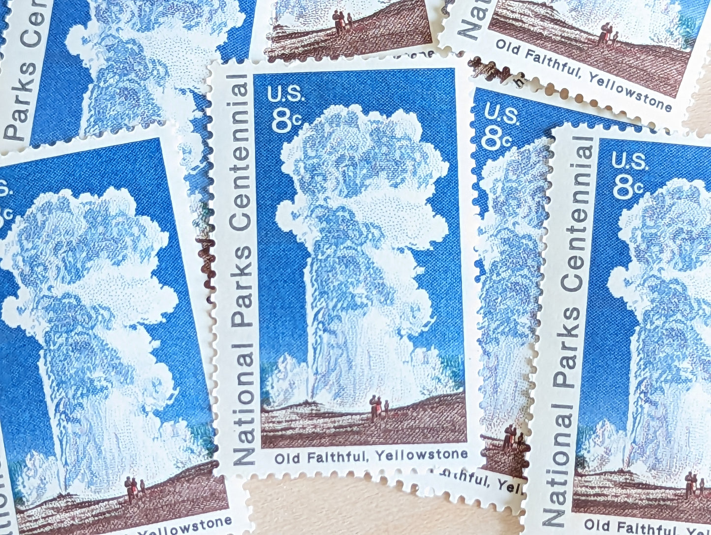 Olf Faithful Yellowstone Stamps, Set of 10, Vintage Unused USPS 8 Cent Postage Stamps, National Parks Centenniel 1972, Gummed