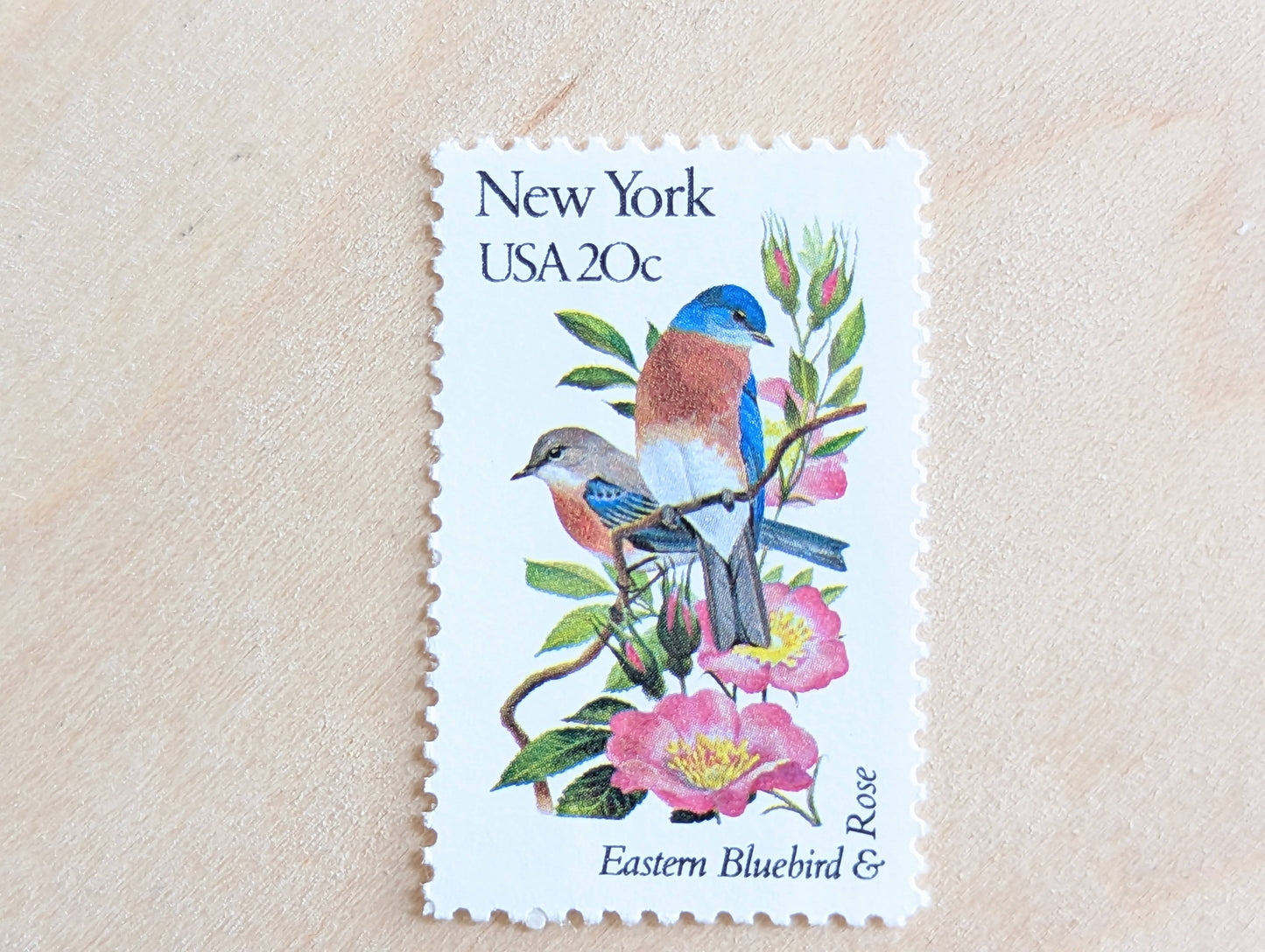 New York State Stamp, Set of 5, Vintage Unused USPS 20 Cent Postage Stamps, State Bird and Flower, 1982, Gummed