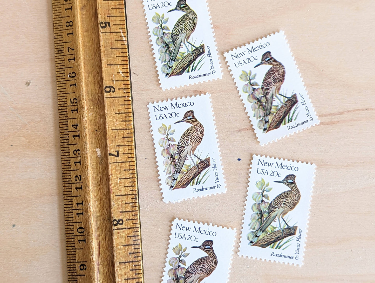 New Mexico State Stamp, Set of 5, Vintage Unused USPS 20 Cent Postage Stamps, State Bird and Flower, 1982, Gummed