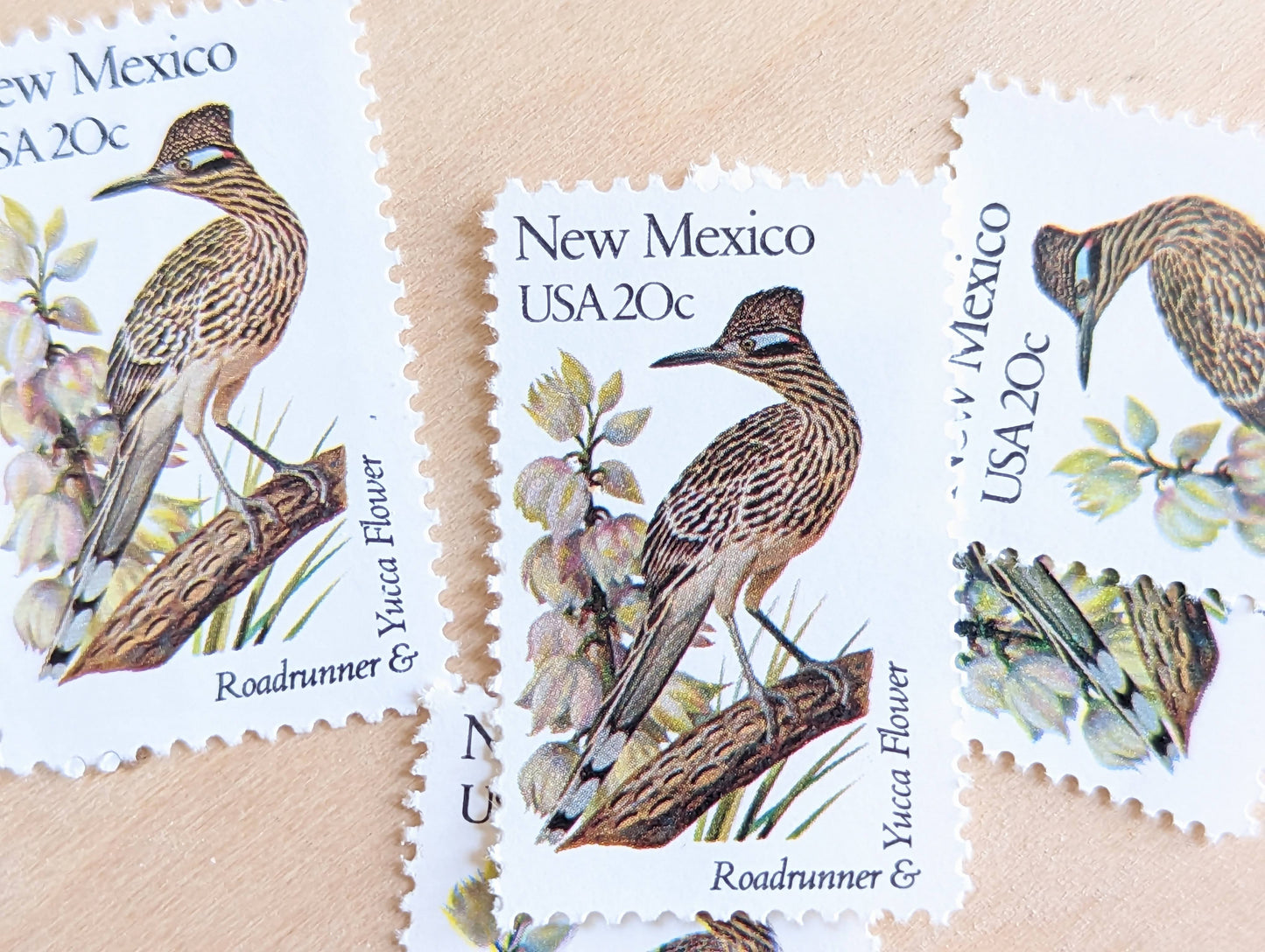 New Mexico State Stamp, Set of 5, Vintage Unused USPS 20 Cent Postage Stamps, State Bird and Flower, 1982, Gummed