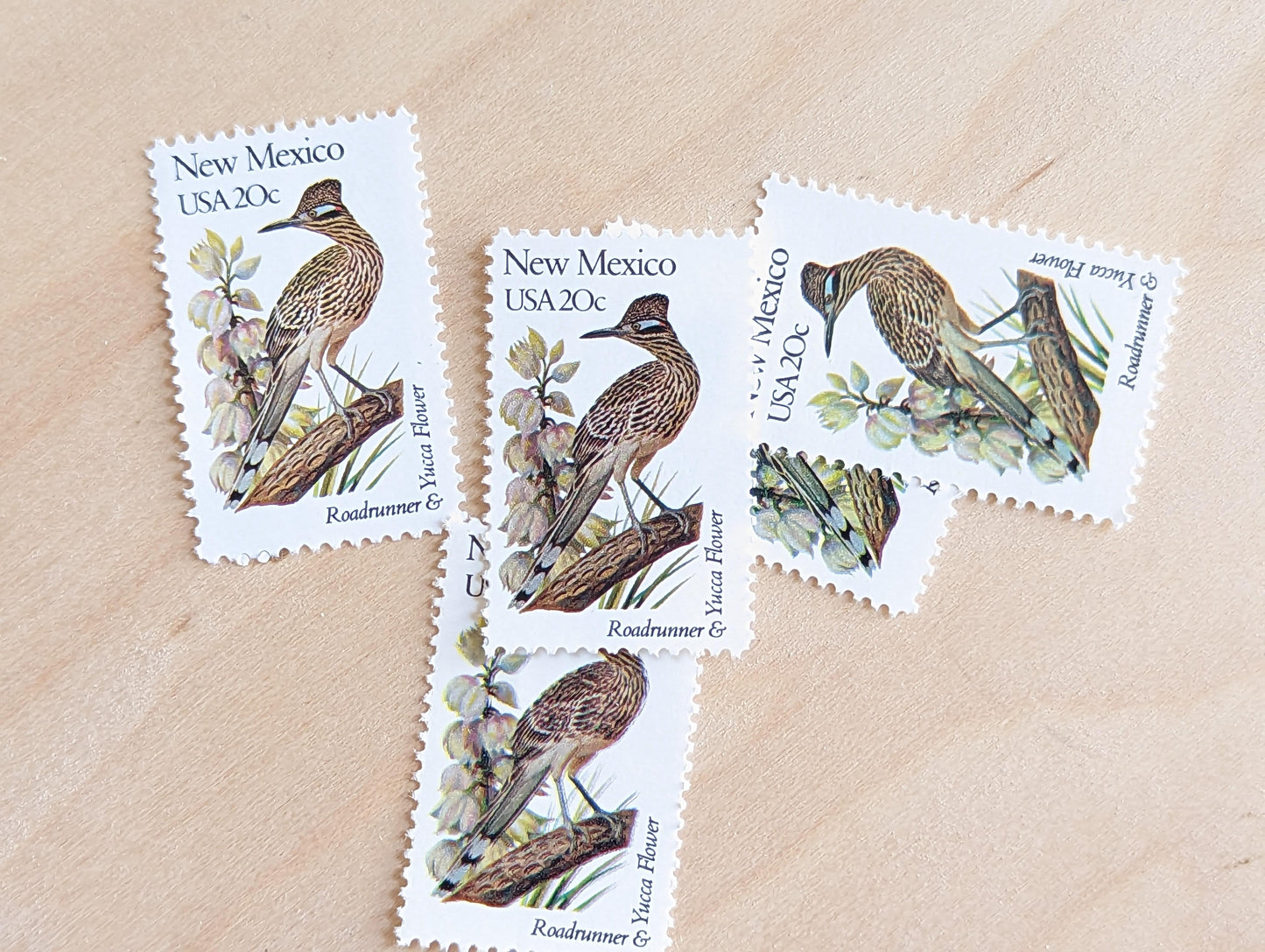 New Mexico State Stamp, Set of 5, Vintage Unused USPS 20 Cent Postage Stamps, State Bird and Flower, 1982, Gummed