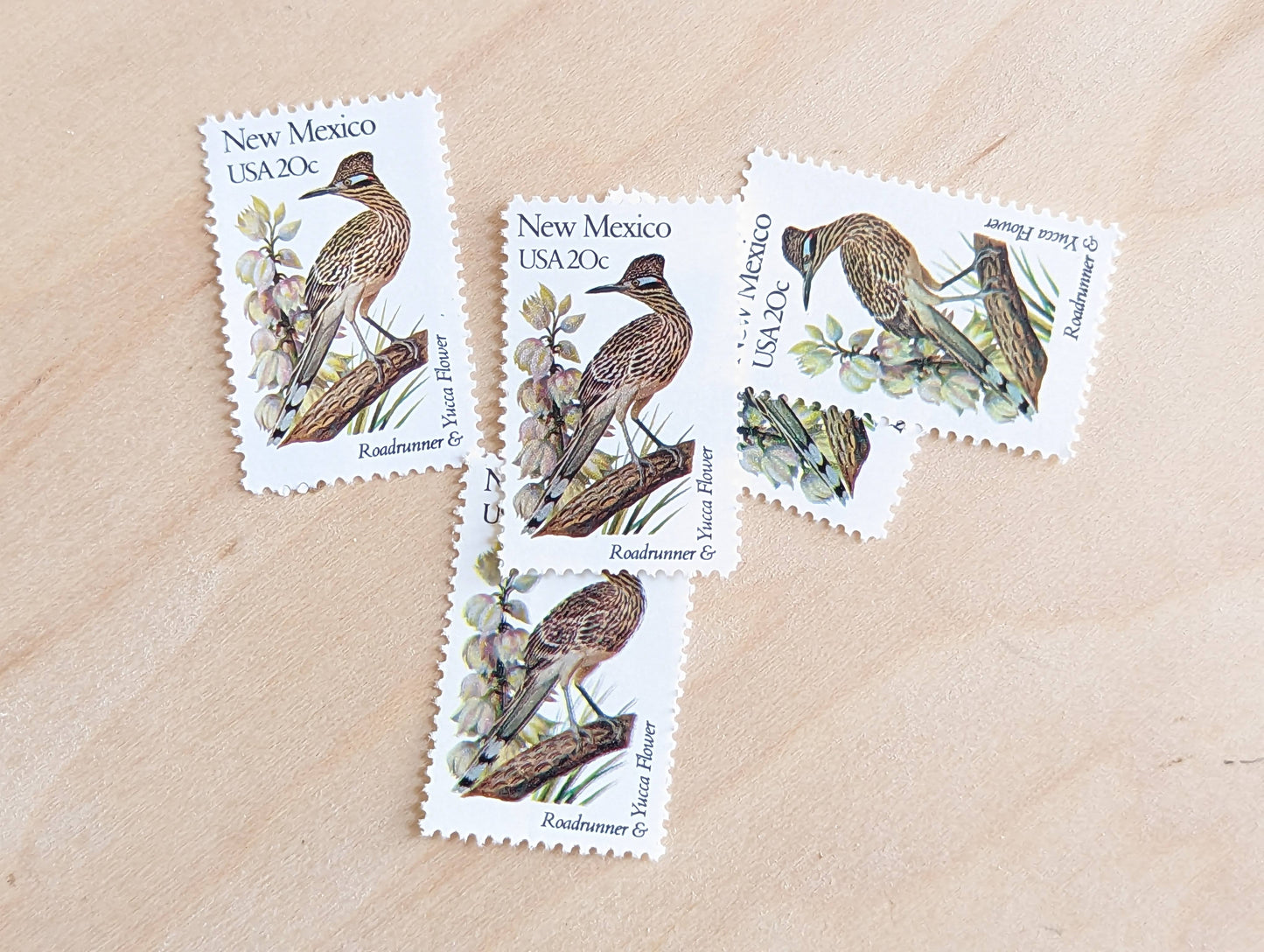 New Mexico State Stamp, Set of 5, Vintage Unused USPS 20 Cent Postage Stamps, State Bird and Flower, 1982, Gummed