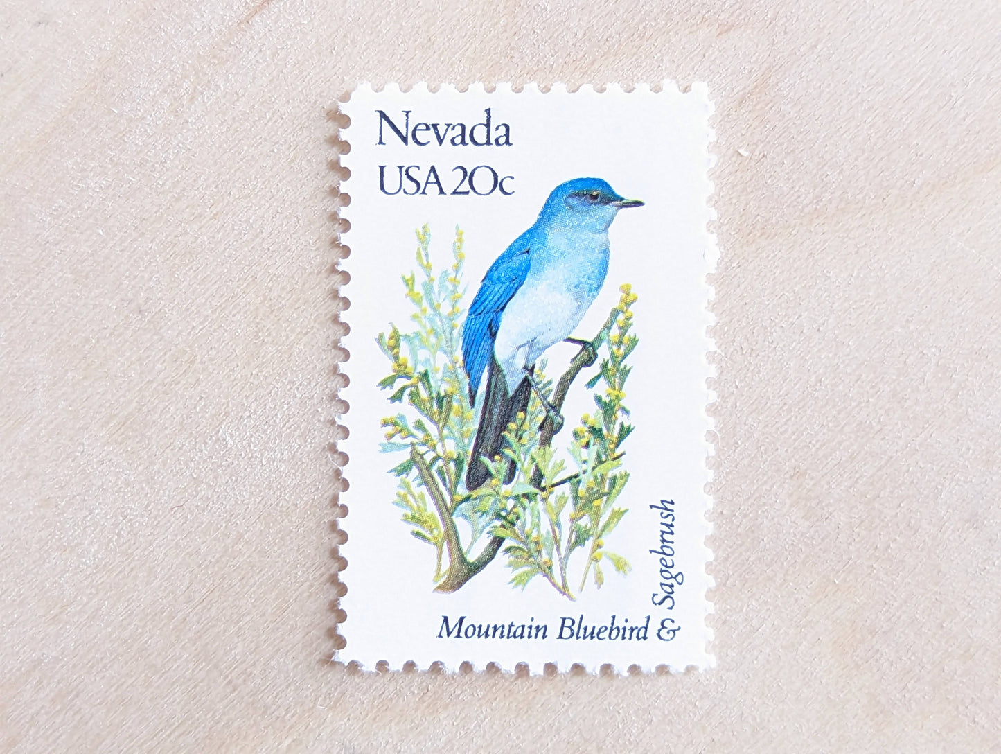 Nevada State Stamp, Set of 5, Vintage Unused USPS 20 Cent Postage Stamps, State Bird and Flower, 1982, Gummed