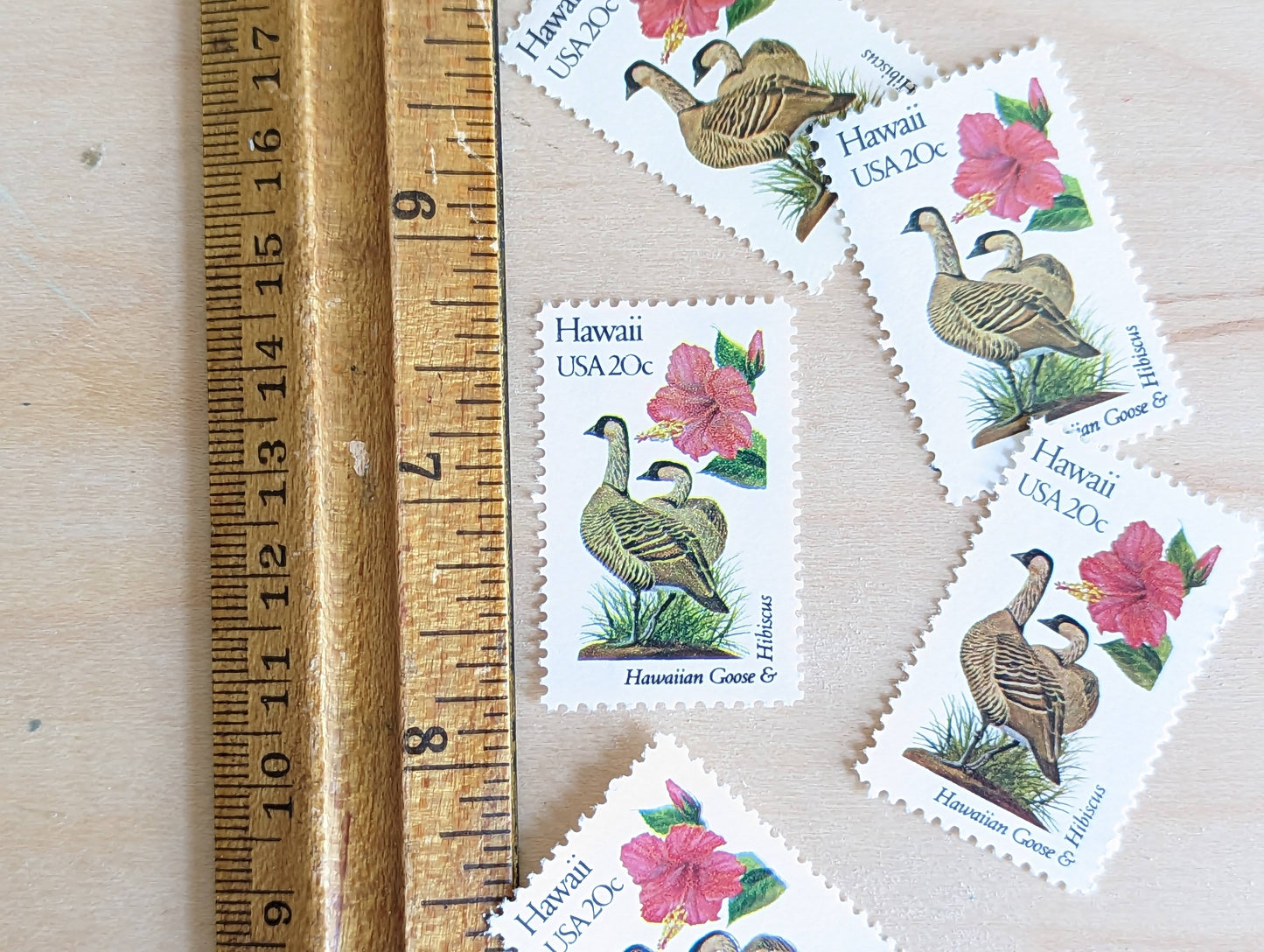 Hawaii State Stamp, Set of 5, Vintage Unused USPS 20 Cent Postage Stamps, State Bird and Flower, 1982, Gummed