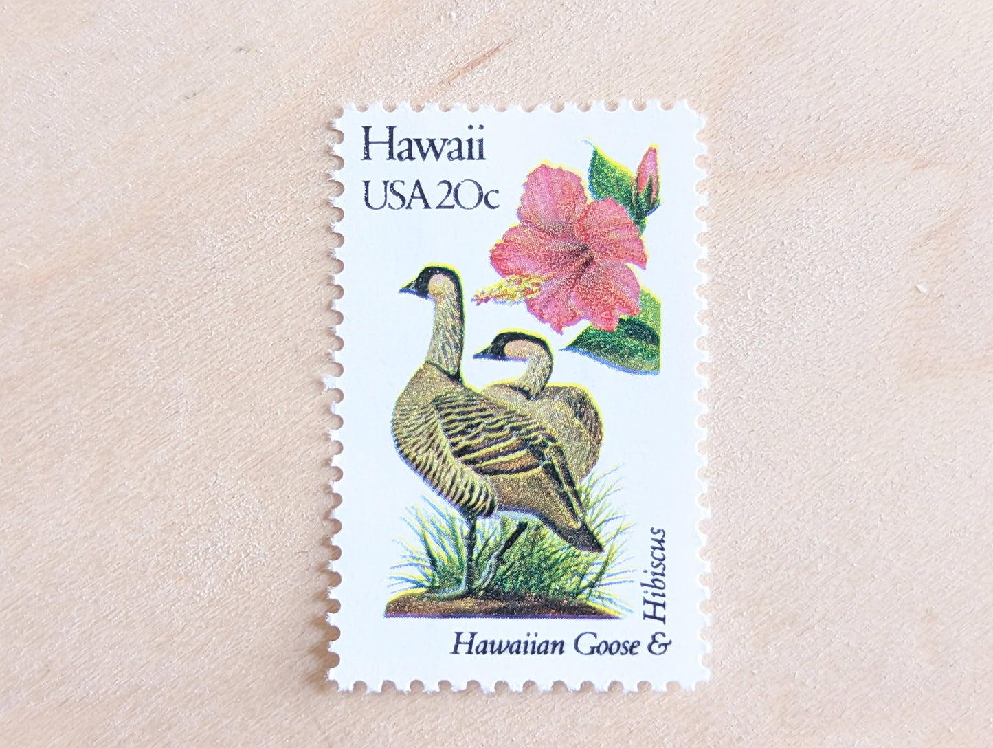 Hawaii State Stamp, Set of 5, Vintage Unused USPS 20 Cent Postage Stamps, State Bird and Flower, 1982, Gummed