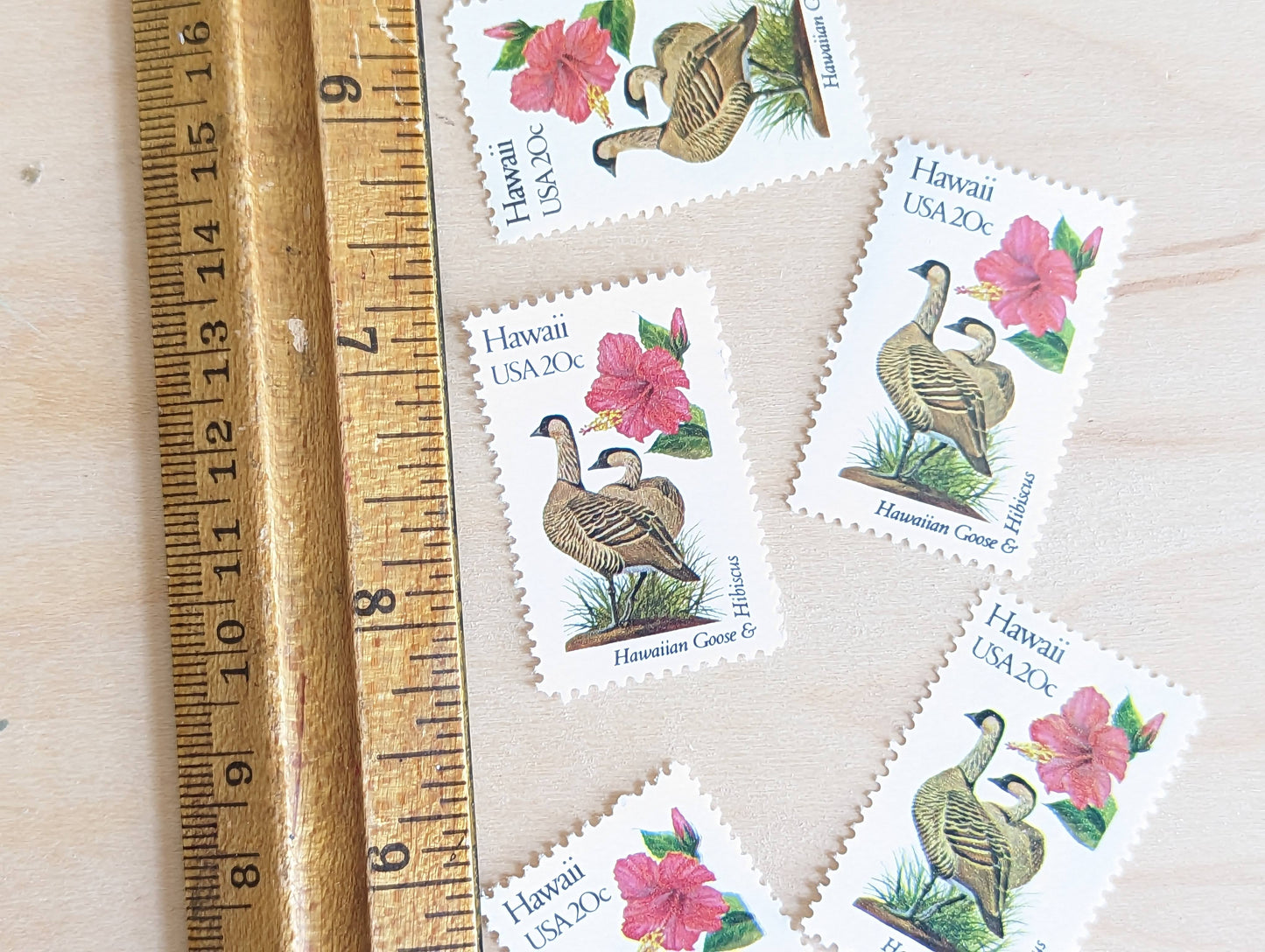 Hawaii State Stamp, Set of 5, Vintage Unused USPS 20 Cent Postage Stamps, State Bird and Flower, 1982, Gummed