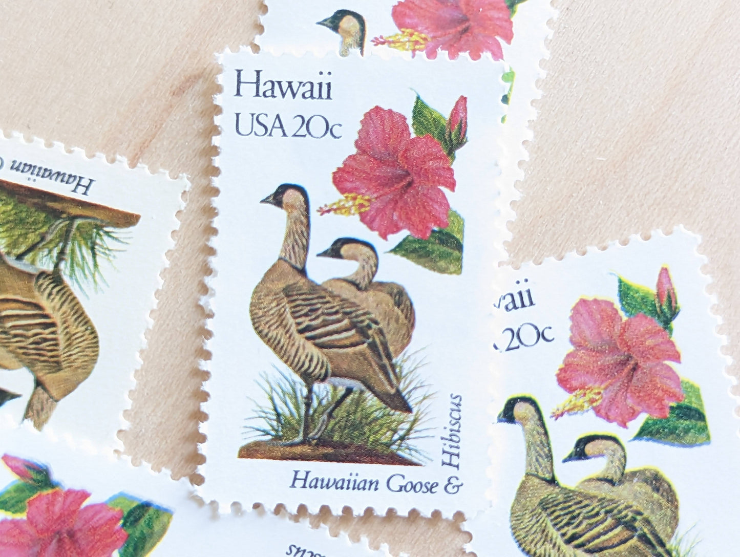 Hawaii State Stamp, Set of 5, Vintage Unused USPS 20 Cent Postage Stamps, State Bird and Flower, 1982, Gummed