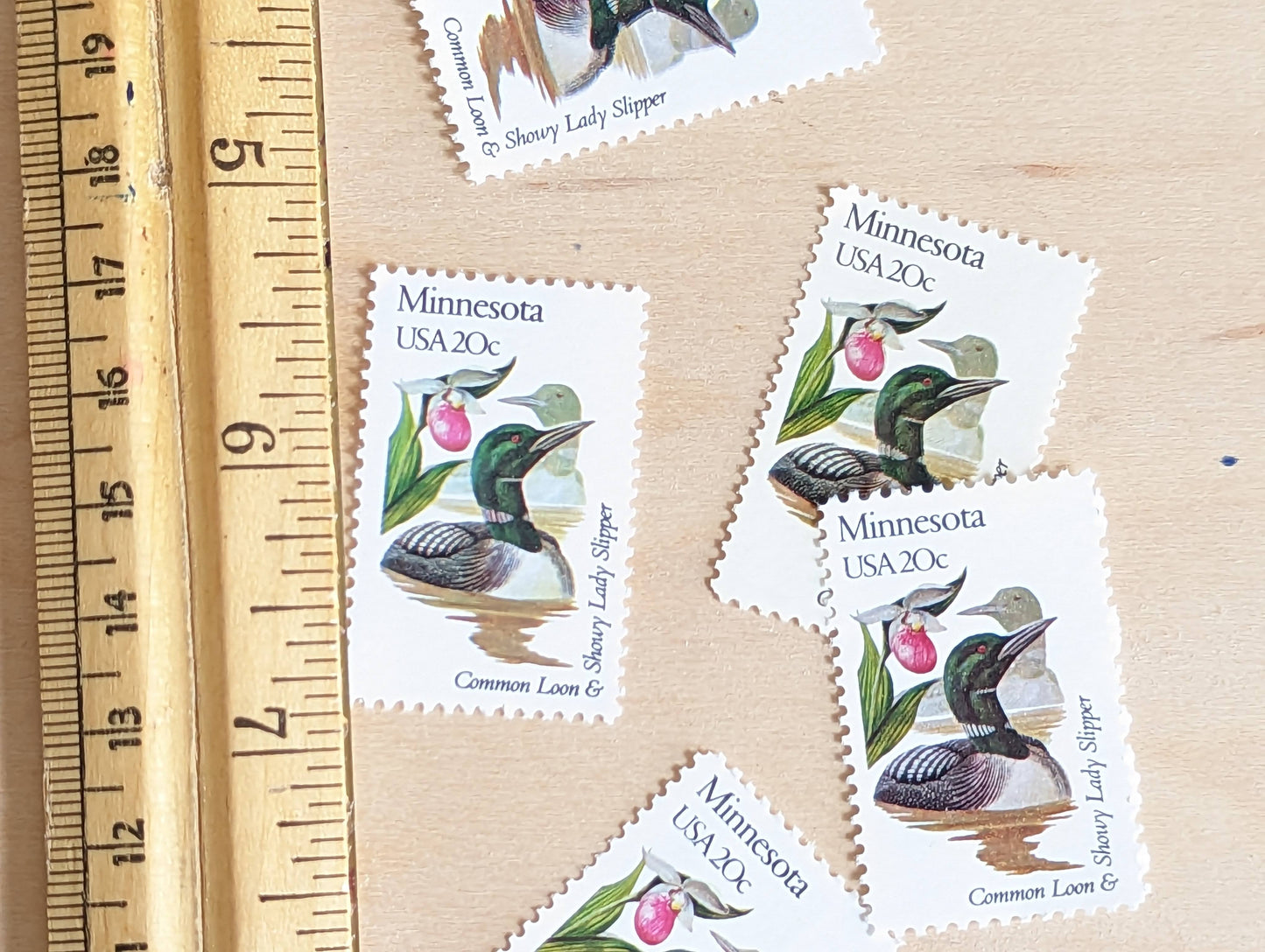 Minnesota State Stamp, Set of 5, Vintage Unused USPS 20 Cent Postage Stamps, State Bird and Flower, 1982, Gummed