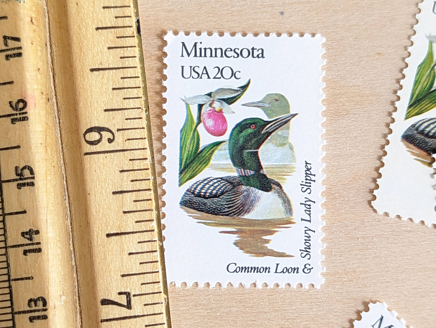 Minnesota State Stamp, Set of 5, Vintage Unused USPS 20 Cent Postage Stamps, State Bird and Flower, 1982, Gummed