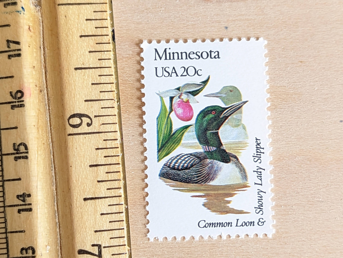 Minnesota State Stamp, Set of 5, Vintage Unused USPS 20 Cent Postage Stamps, State Bird and Flower, 1982, Gummed